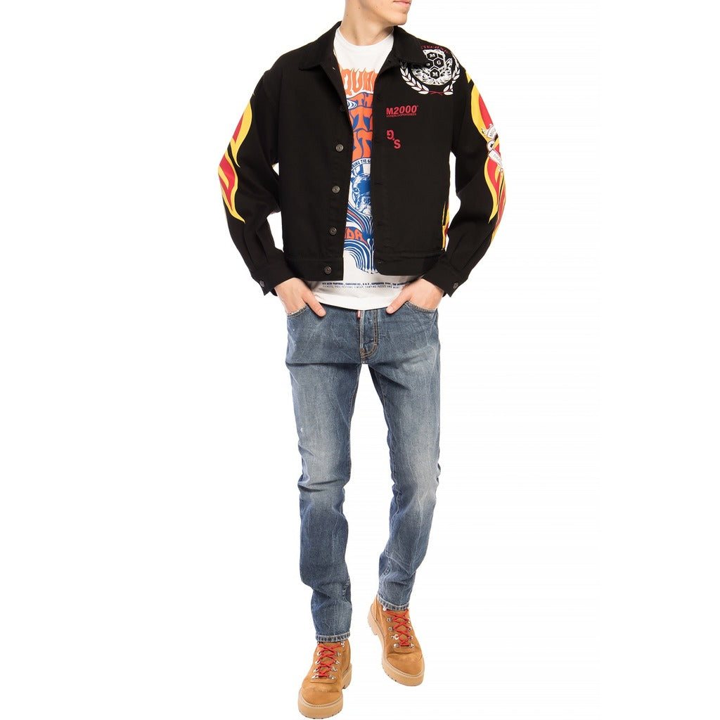 Dsquared2 Cool Guy distressed navy blue jeans styled in an outfit
