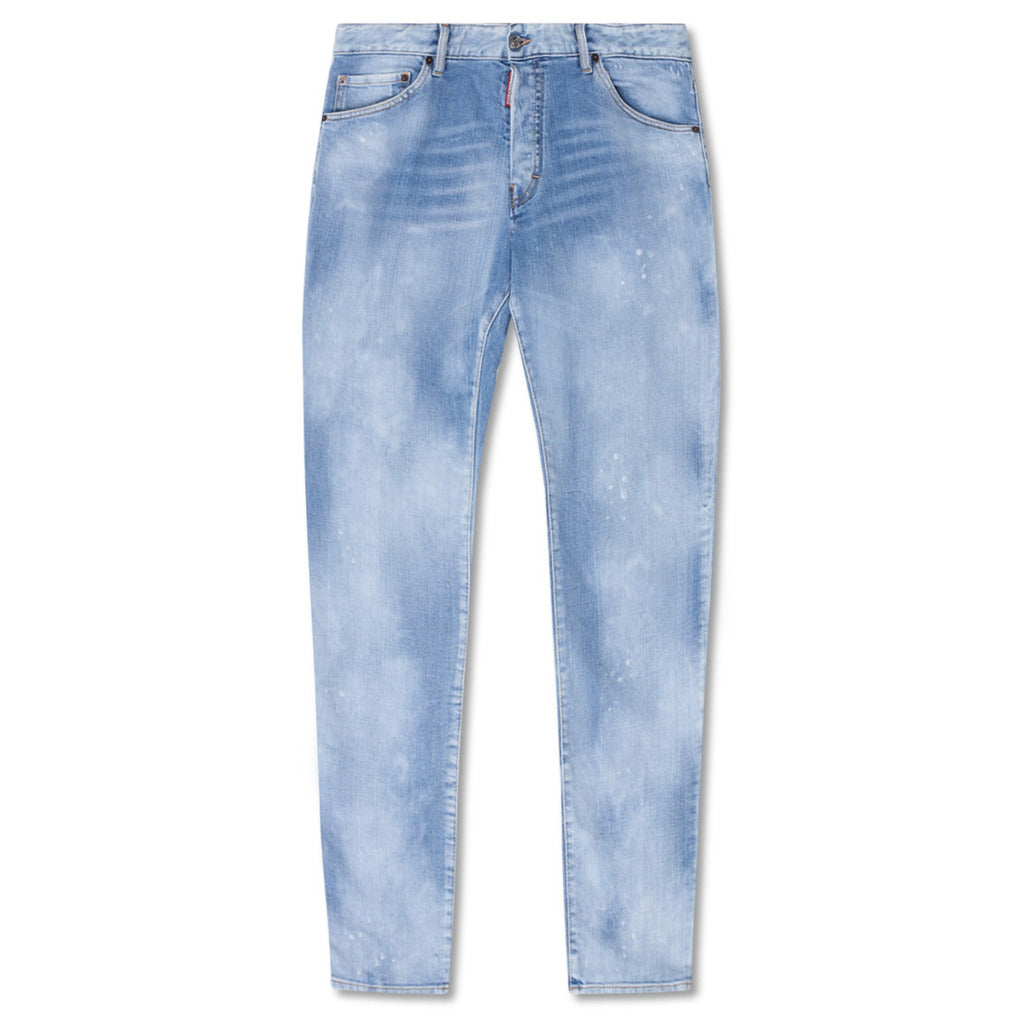 Dsquared2 Cool Guy light blue stretch jeans with white paint splatter front view
