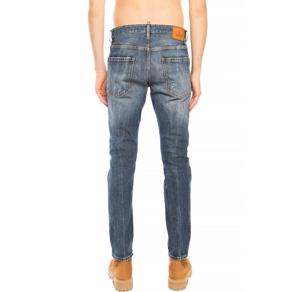 Back view of Dsquared2 Cool Guy distressed navy blue jeans