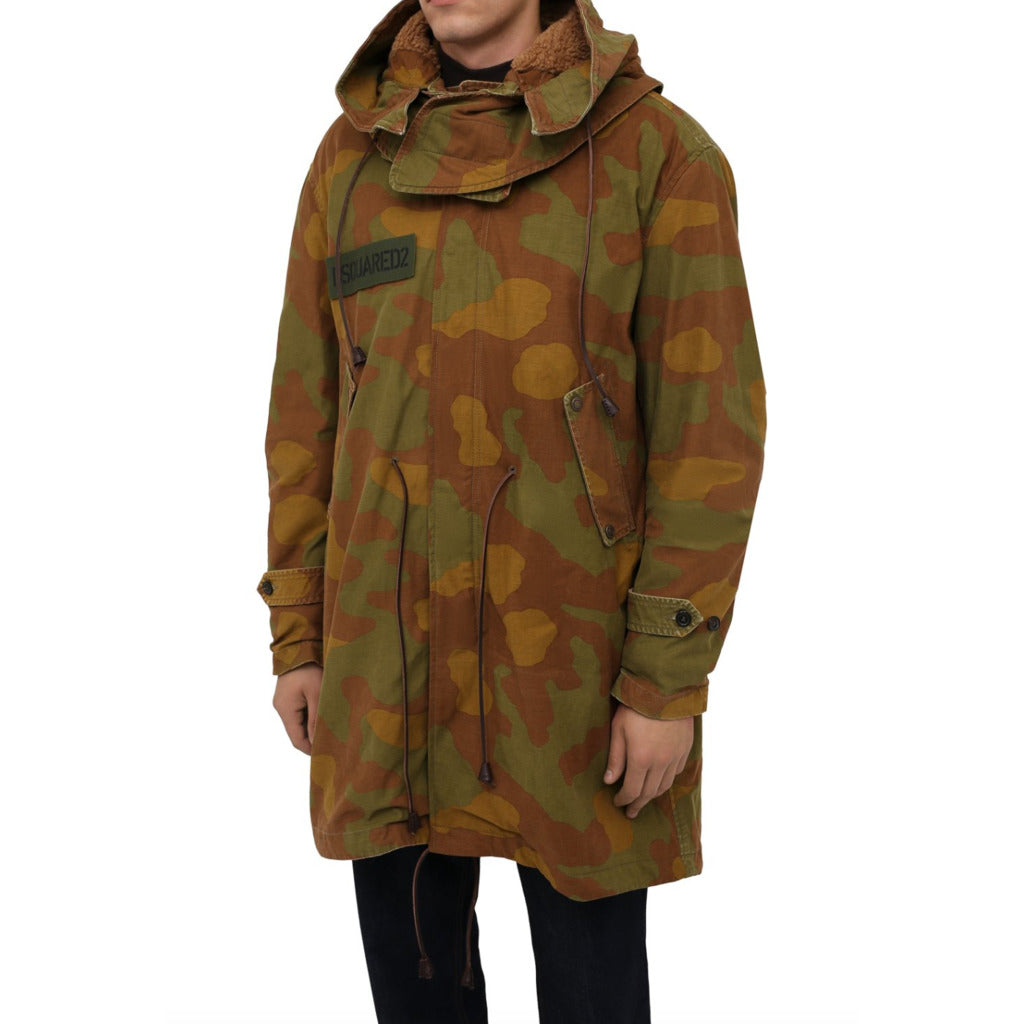 Dsquared2 green camo cotton hooded parka jacket angle view