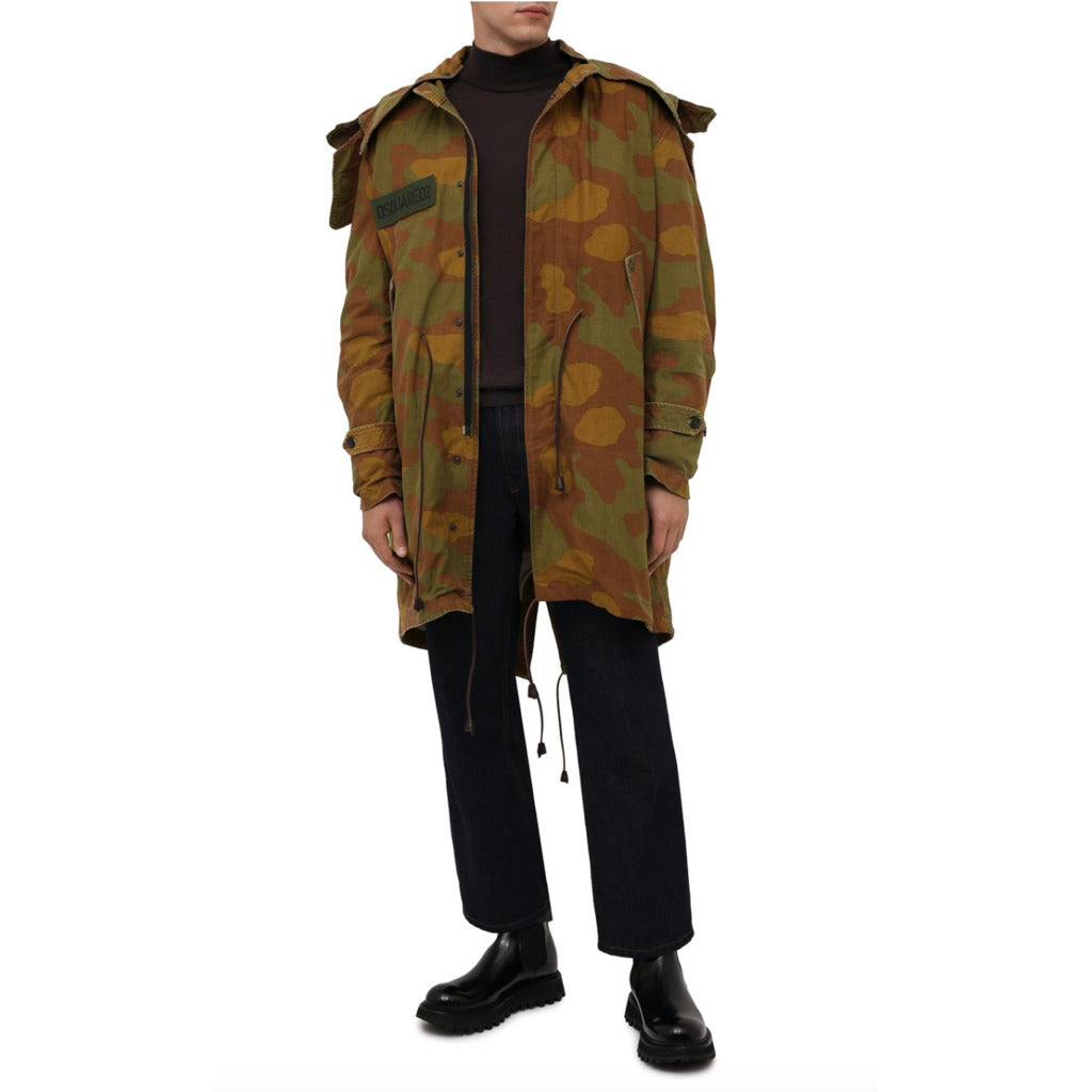 Dsquared2 green camouflage cotton parka styled as outerwear