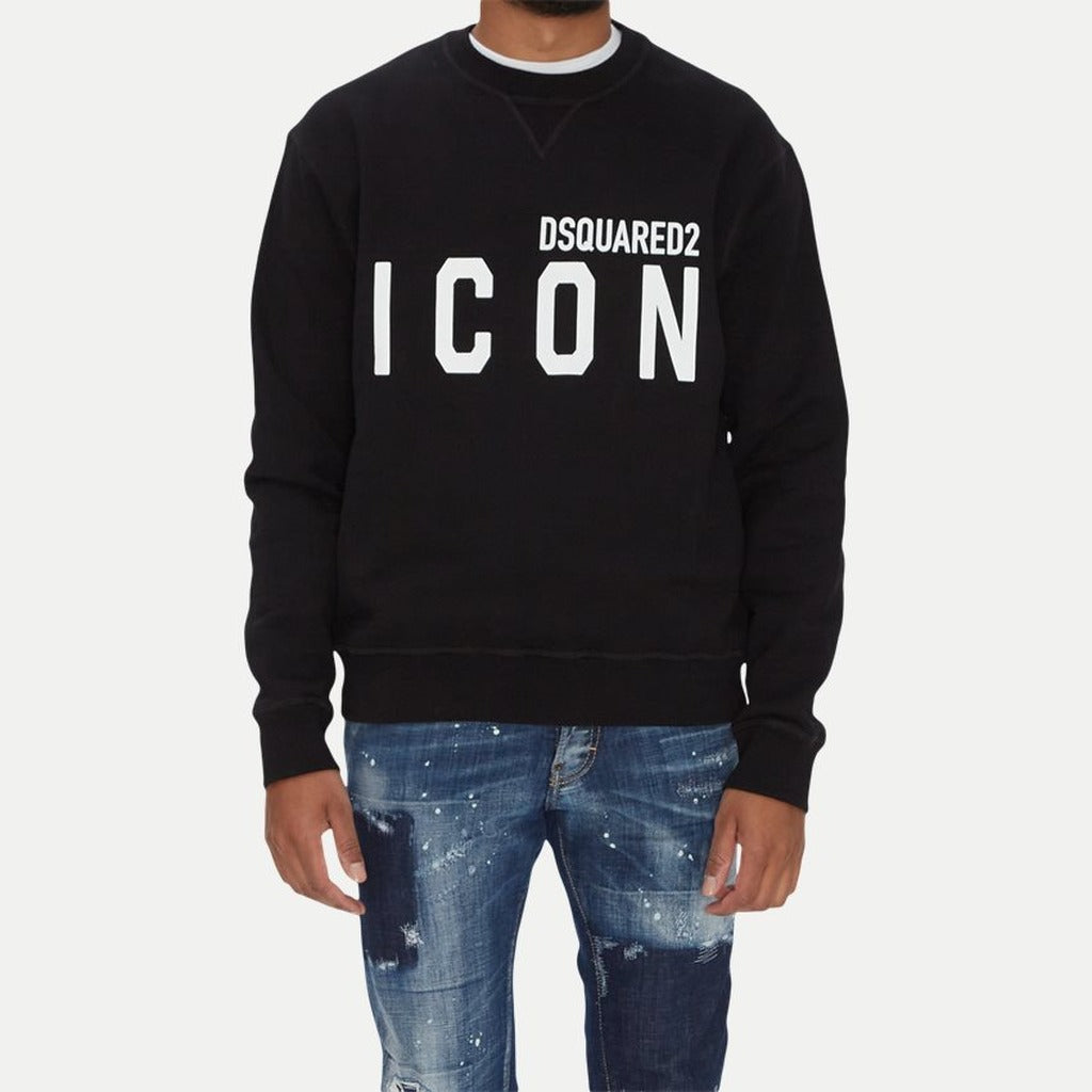 Dsquared2 ICON black cotton sweatshirt front view with white logo on model