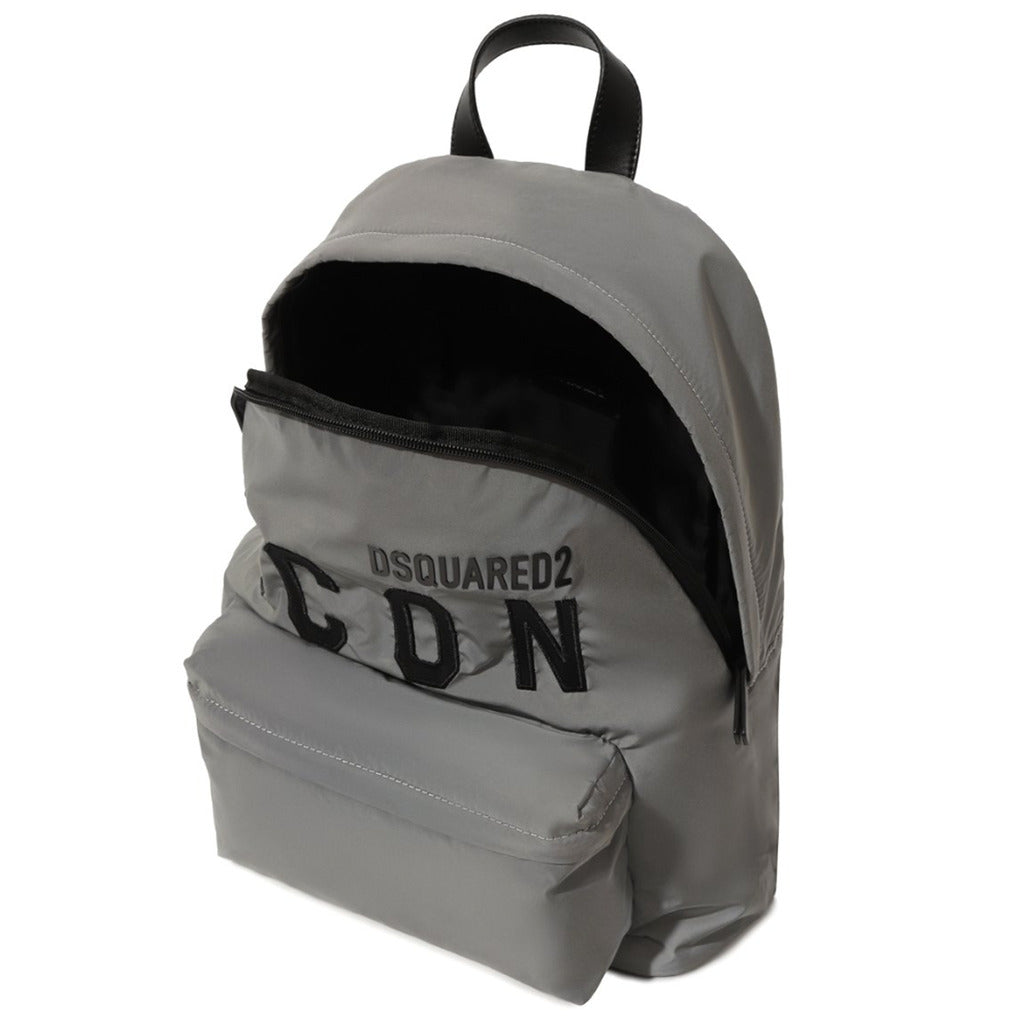 Detail of the front zip pocket on the Dsquared2 Kids reflective backpack
