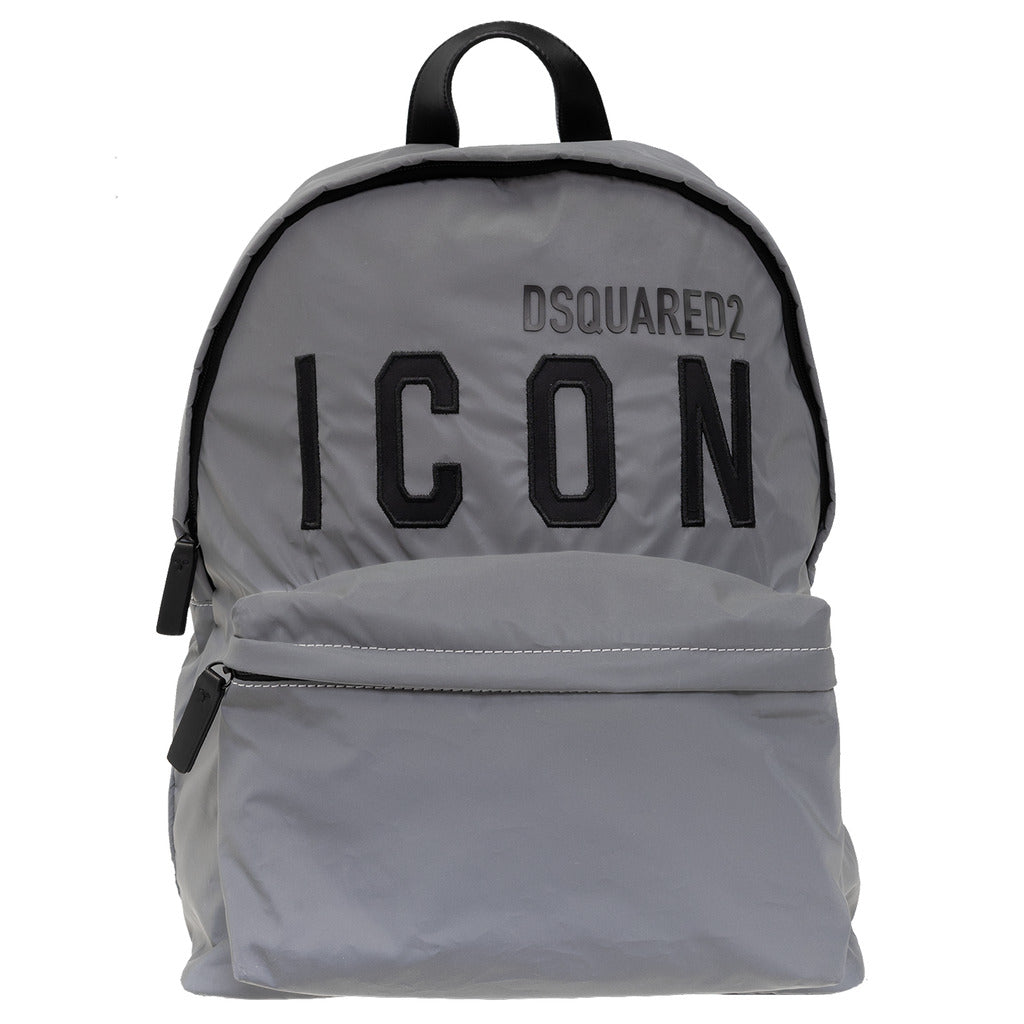 Dsquared2 Kids small reflective backpack front view showing black logo embroidery
