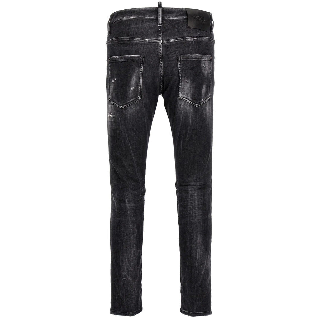 Dsquared2 black distressed skater jeans back view with leather logo patch