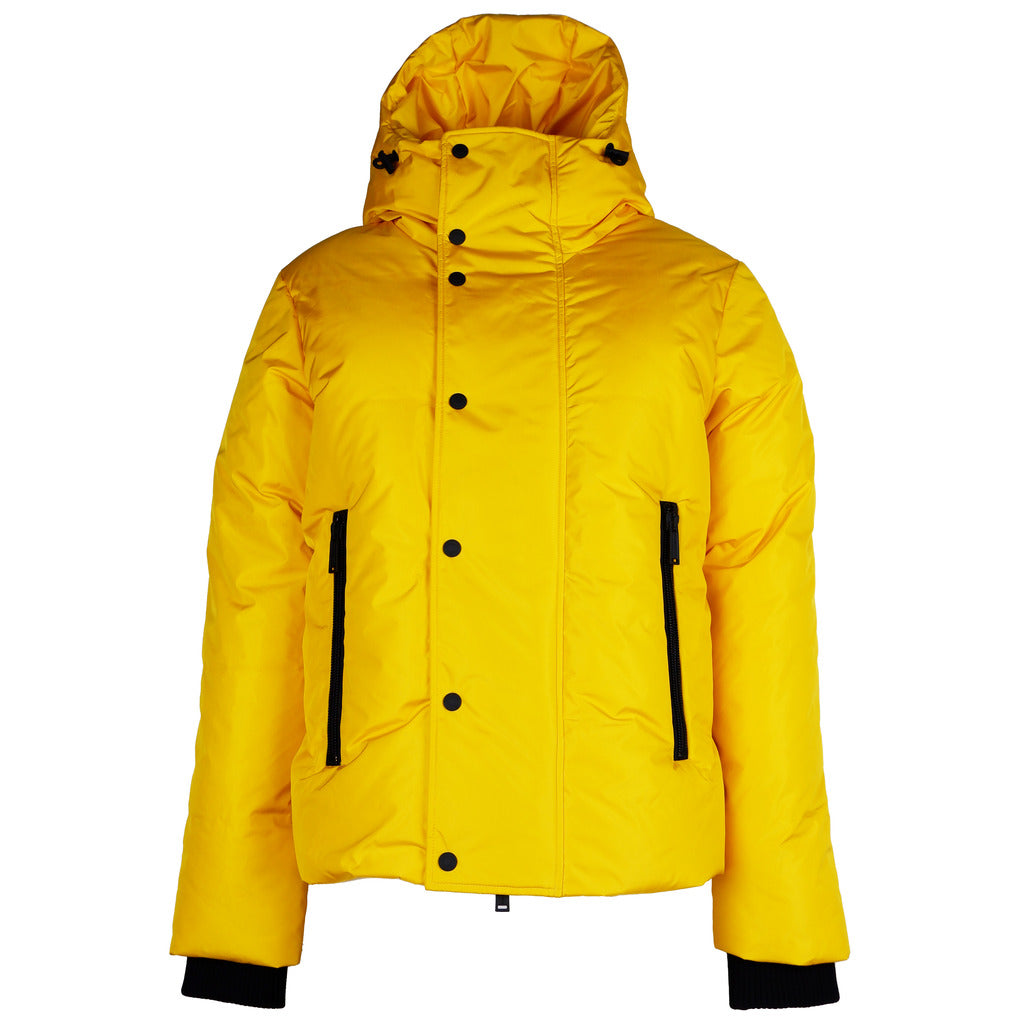 Dsquared2 men's yellow nylon goose down puffer jacket front view