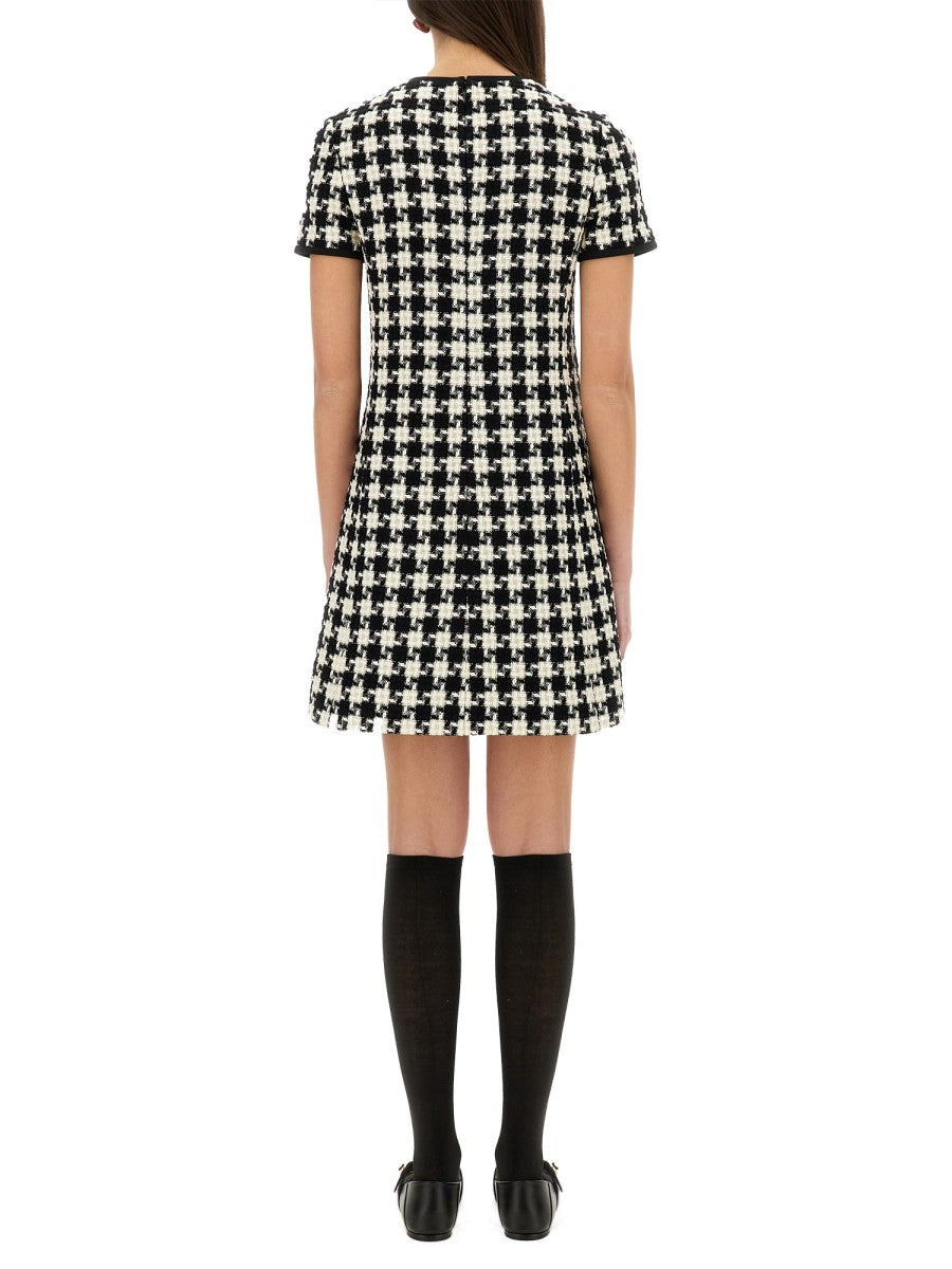 Valentino EMBROIDERED DAMIER LIGHT TWEED SHORT DRESS