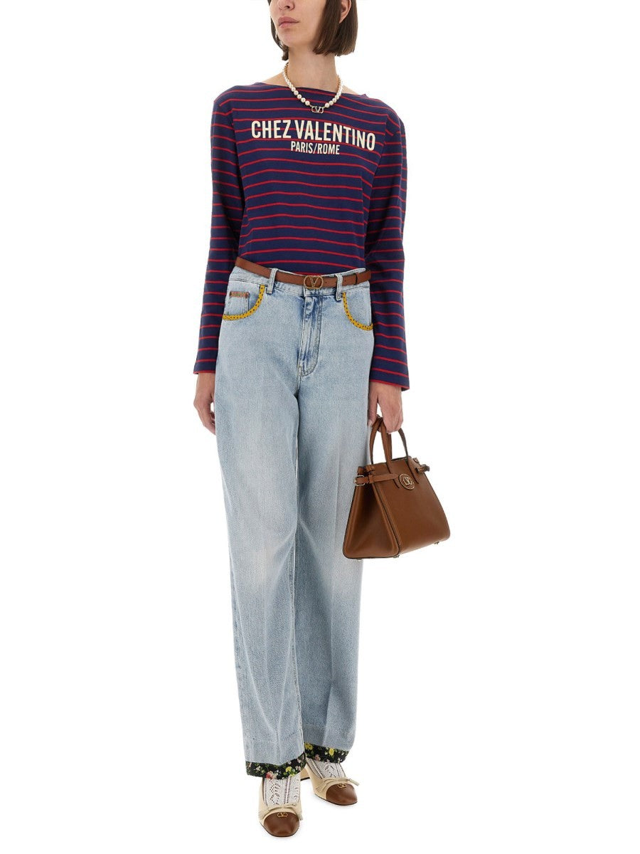 Valentino EMBROIDERED DENIM PANTS