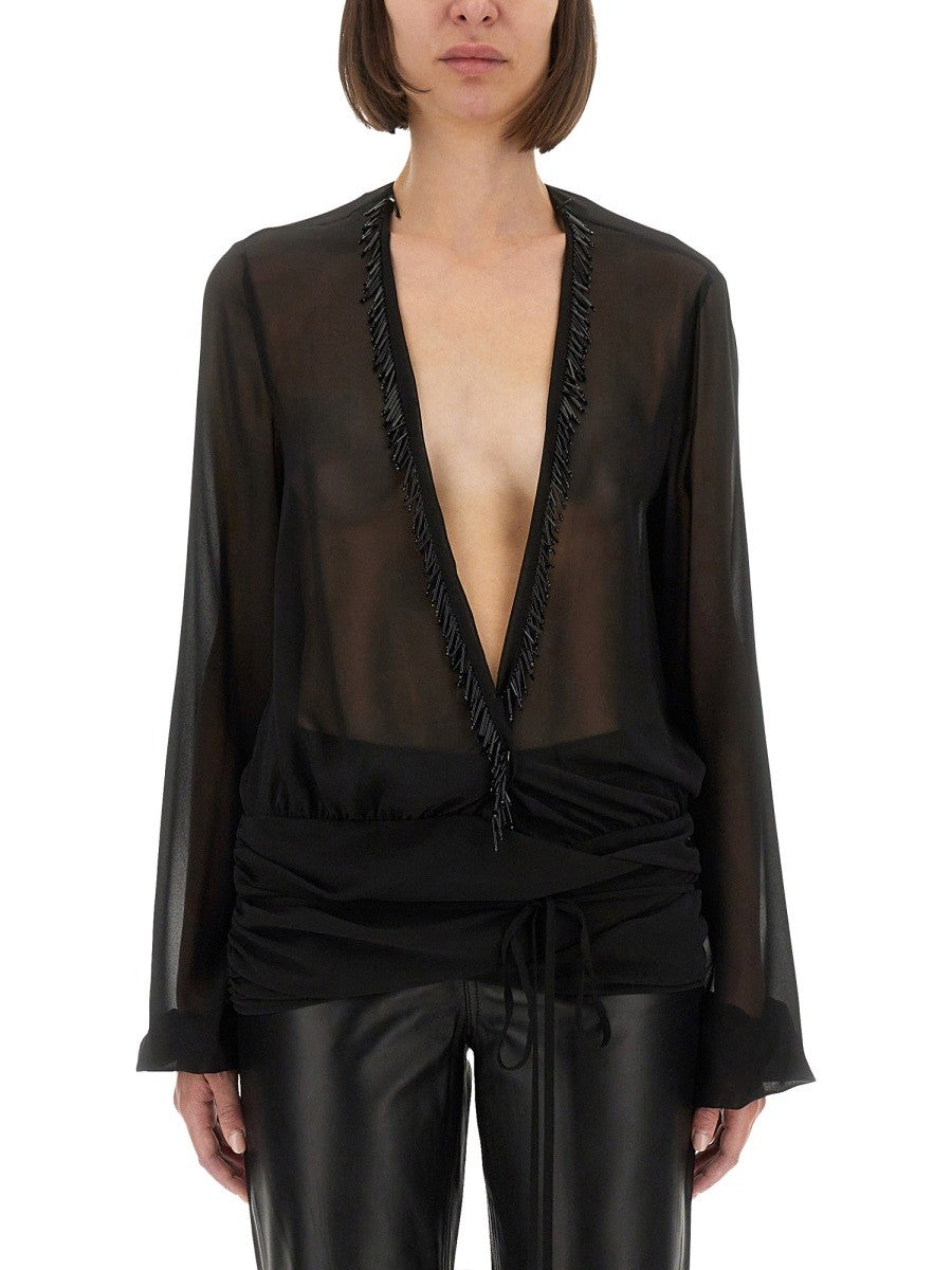 The Attico EMBROIDERED GEORGETTE BLOUSE