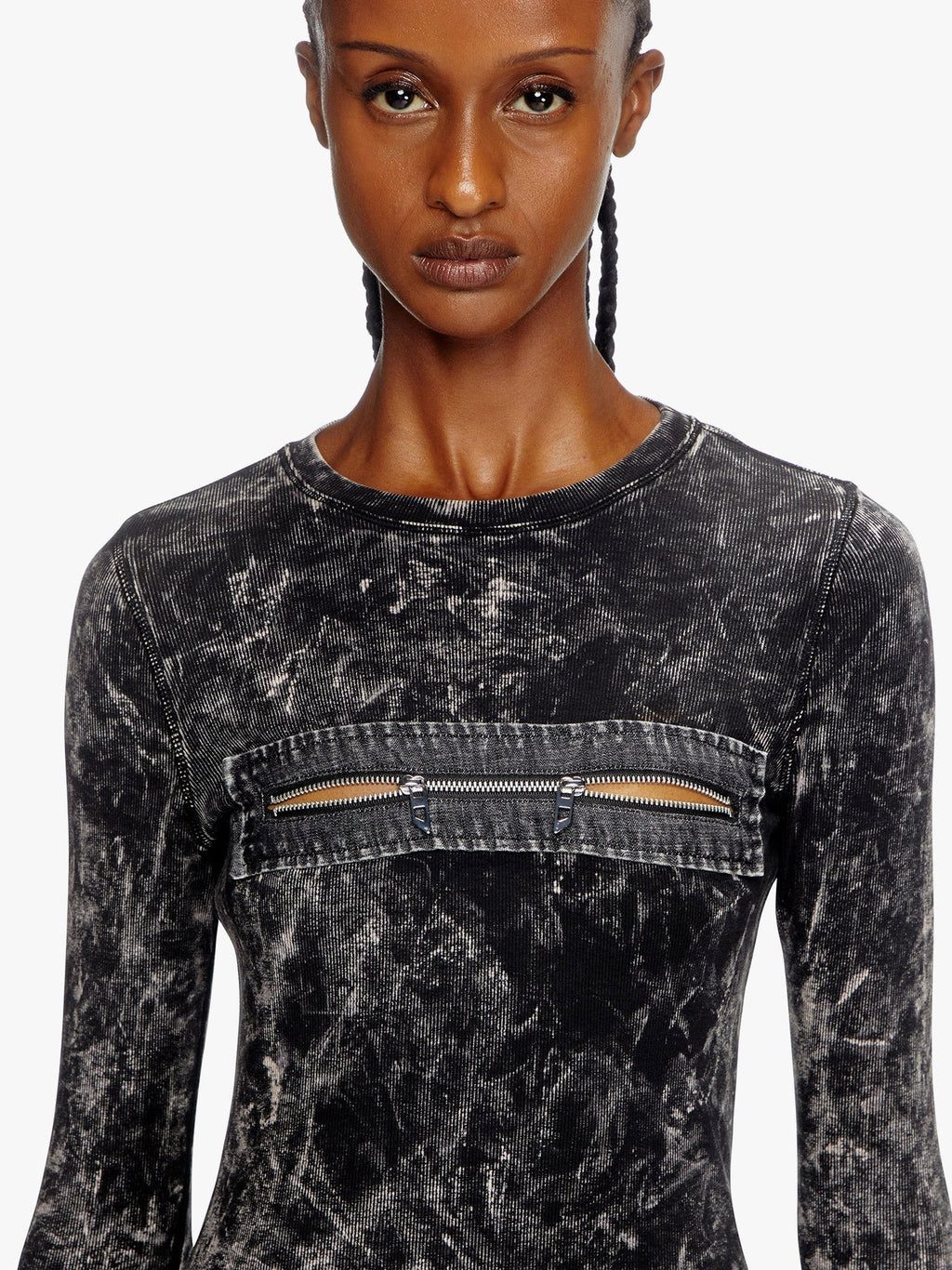 Diesel Erco bavlněné šaty se zipem a výstřihem