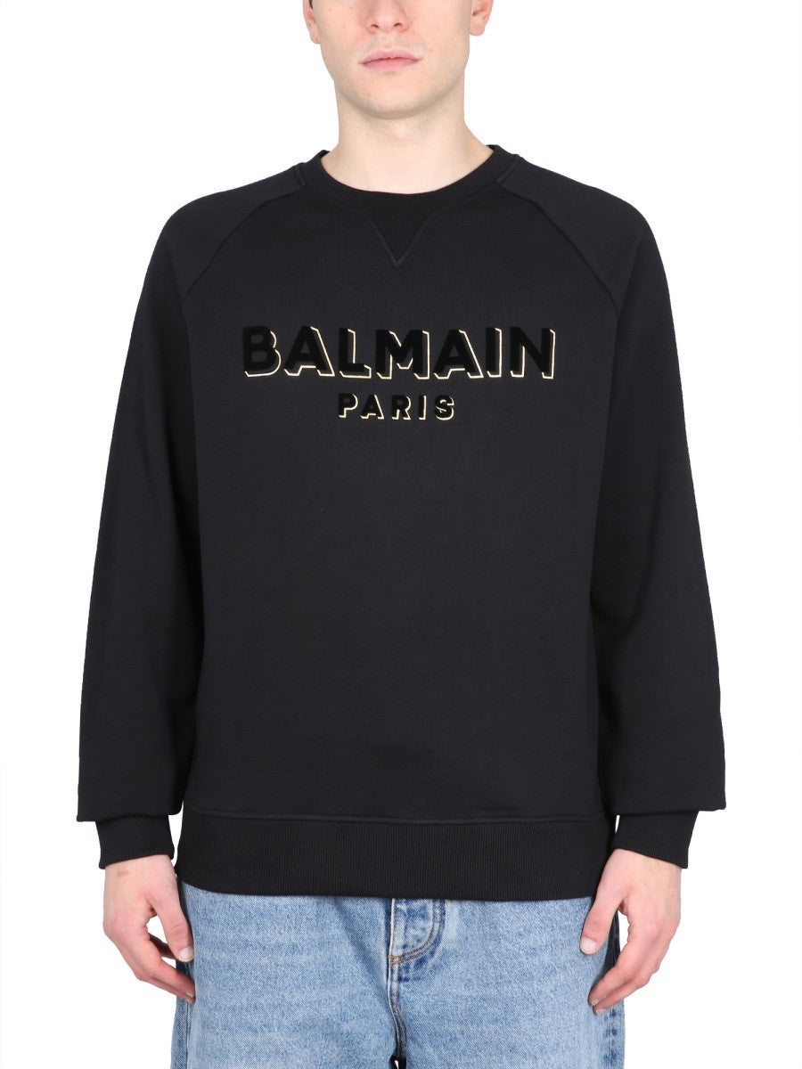 Balmain collegegenser med flokket og metallisk logo