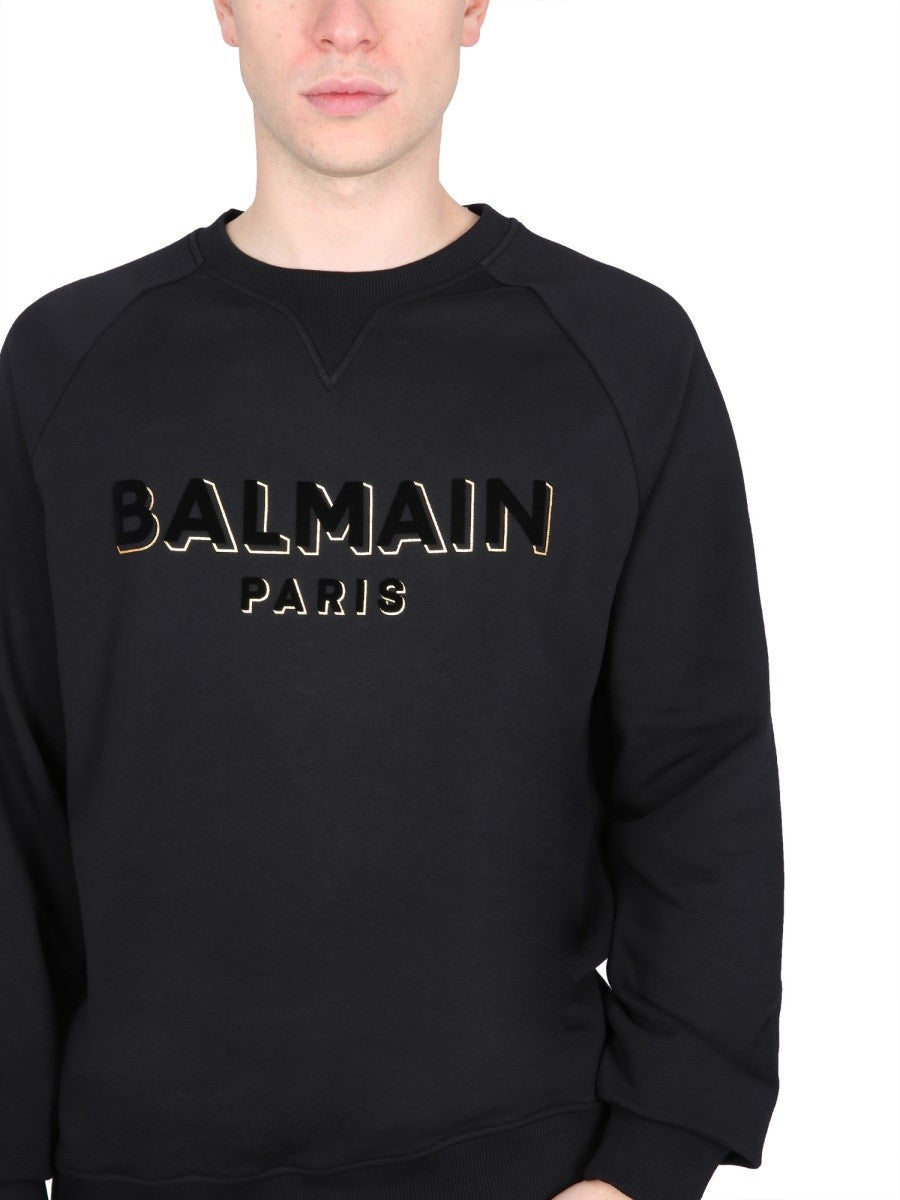 Balmain collegegenser med flokket og metallisk logo