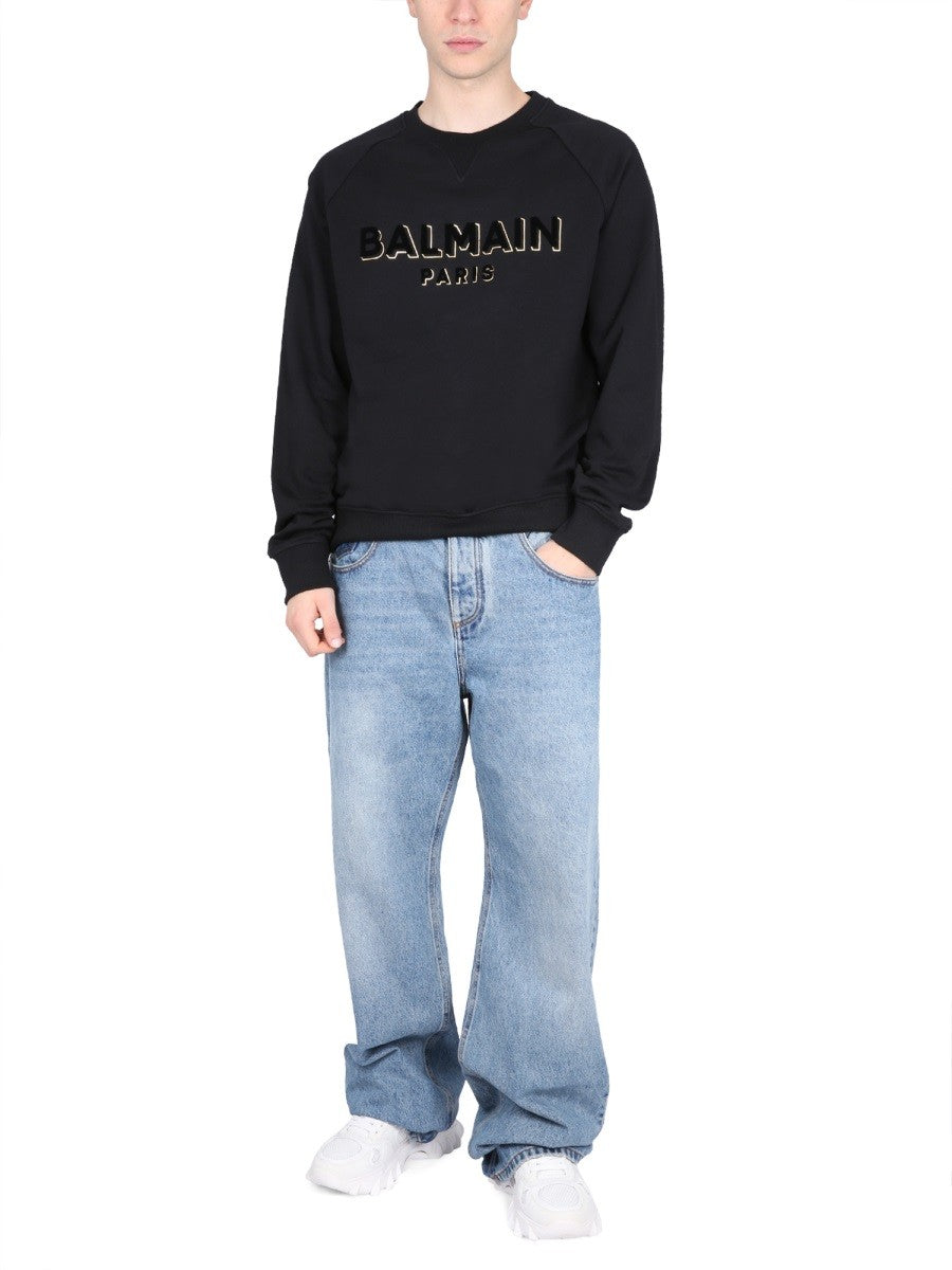 Balmain collegegenser med flokket og metallisk logo