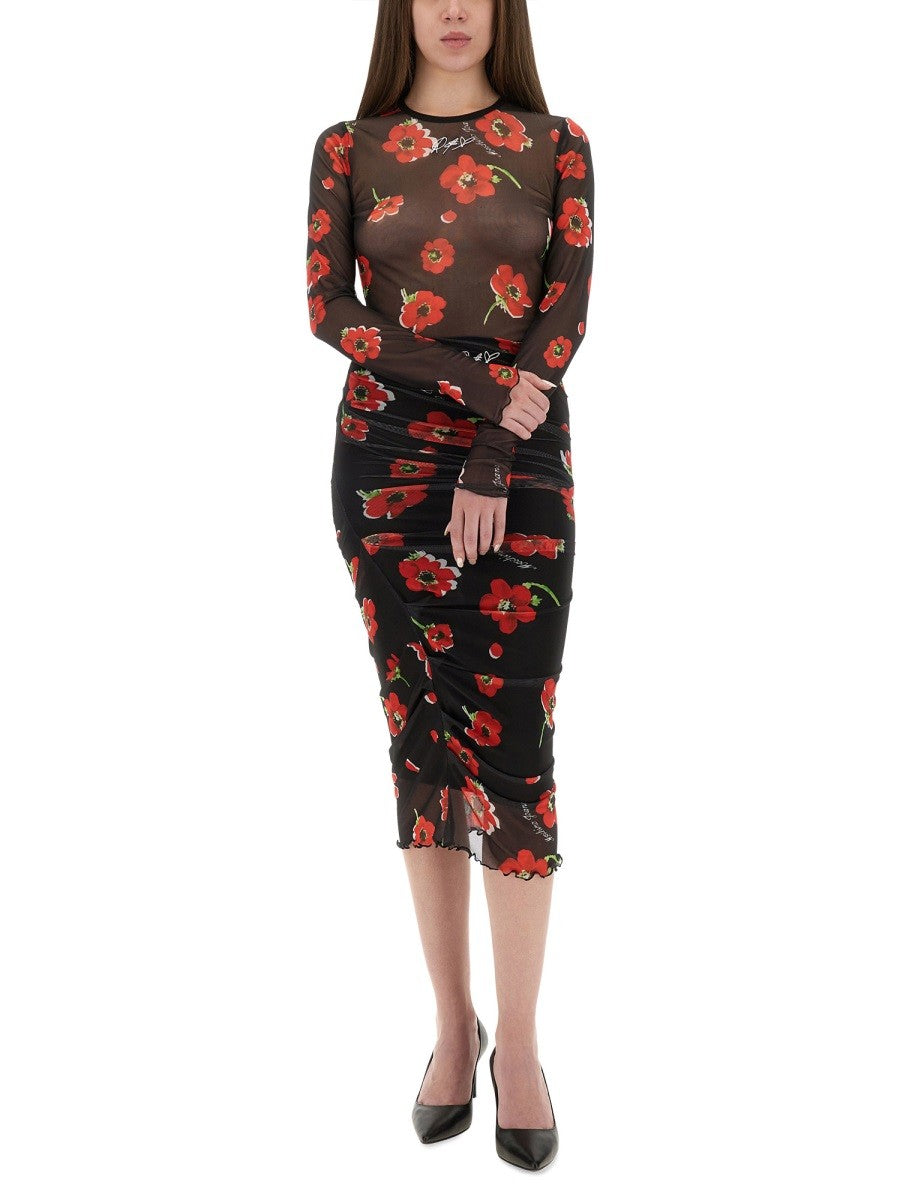Moschino Jeans FLORAL MESH SKIRT