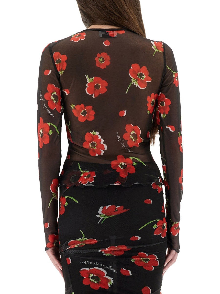 Moschino Jeans FLORAL MESH TOP