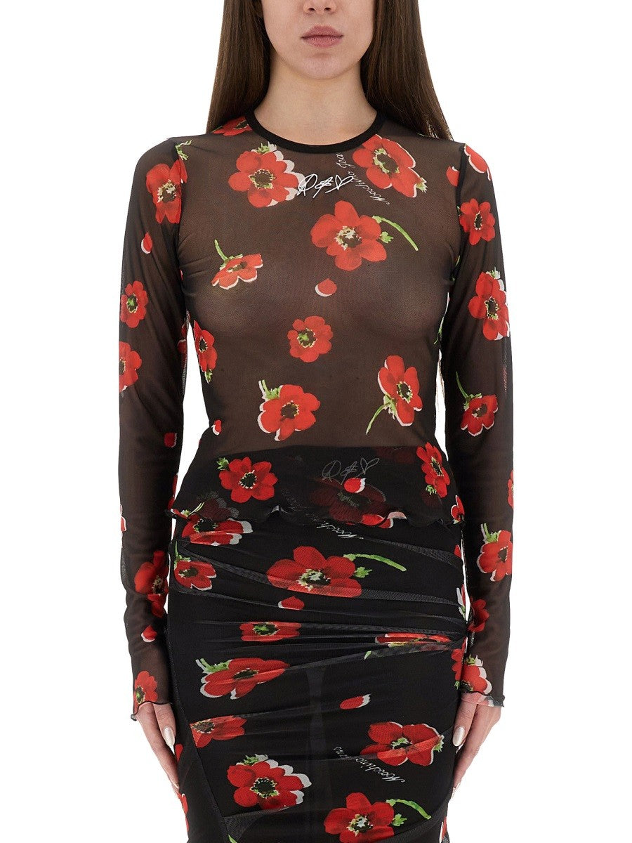 Moschino Jeans FLORAL MESH TOP