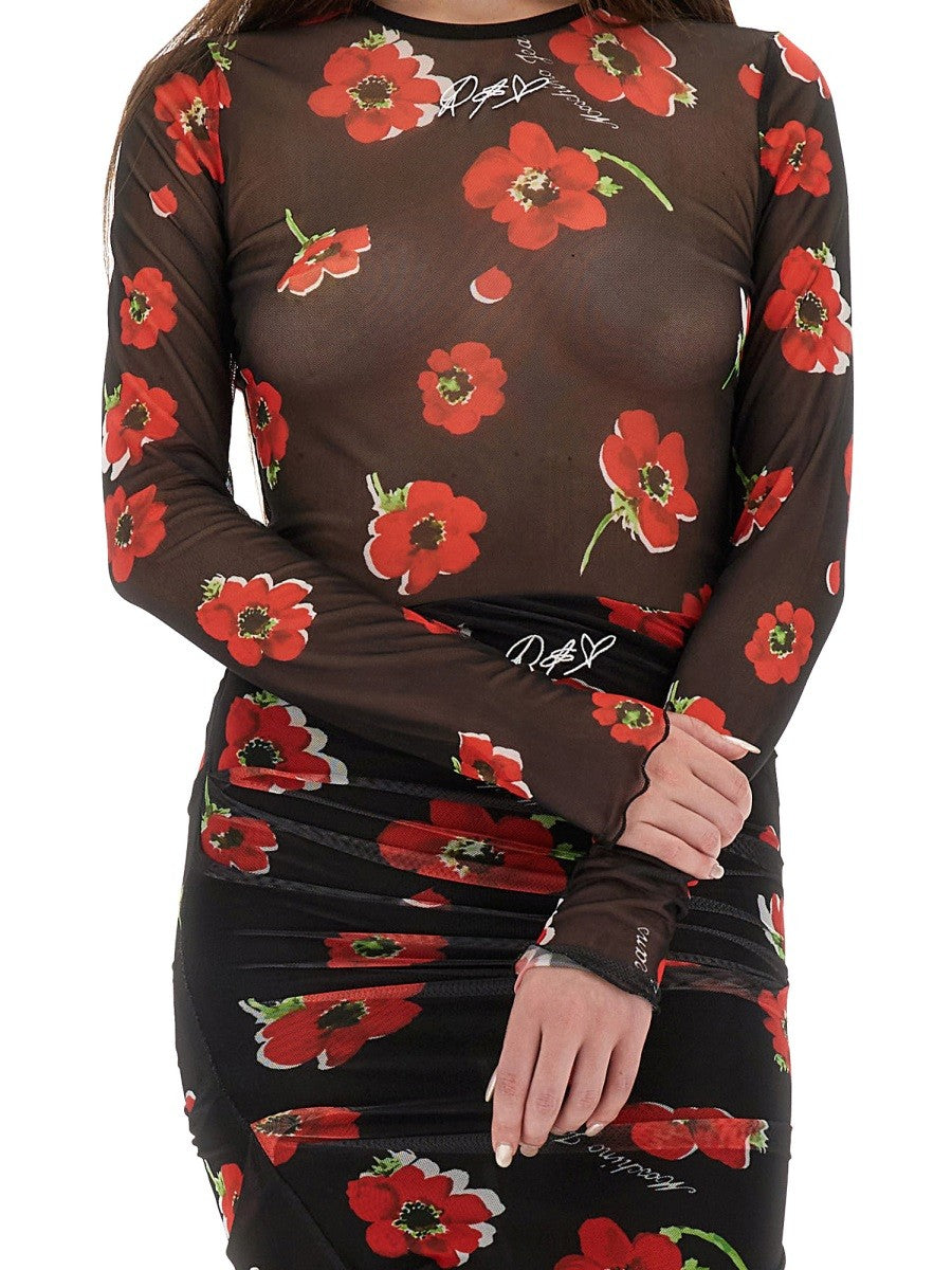 Moschino Jeans FLORAL MESH TOP