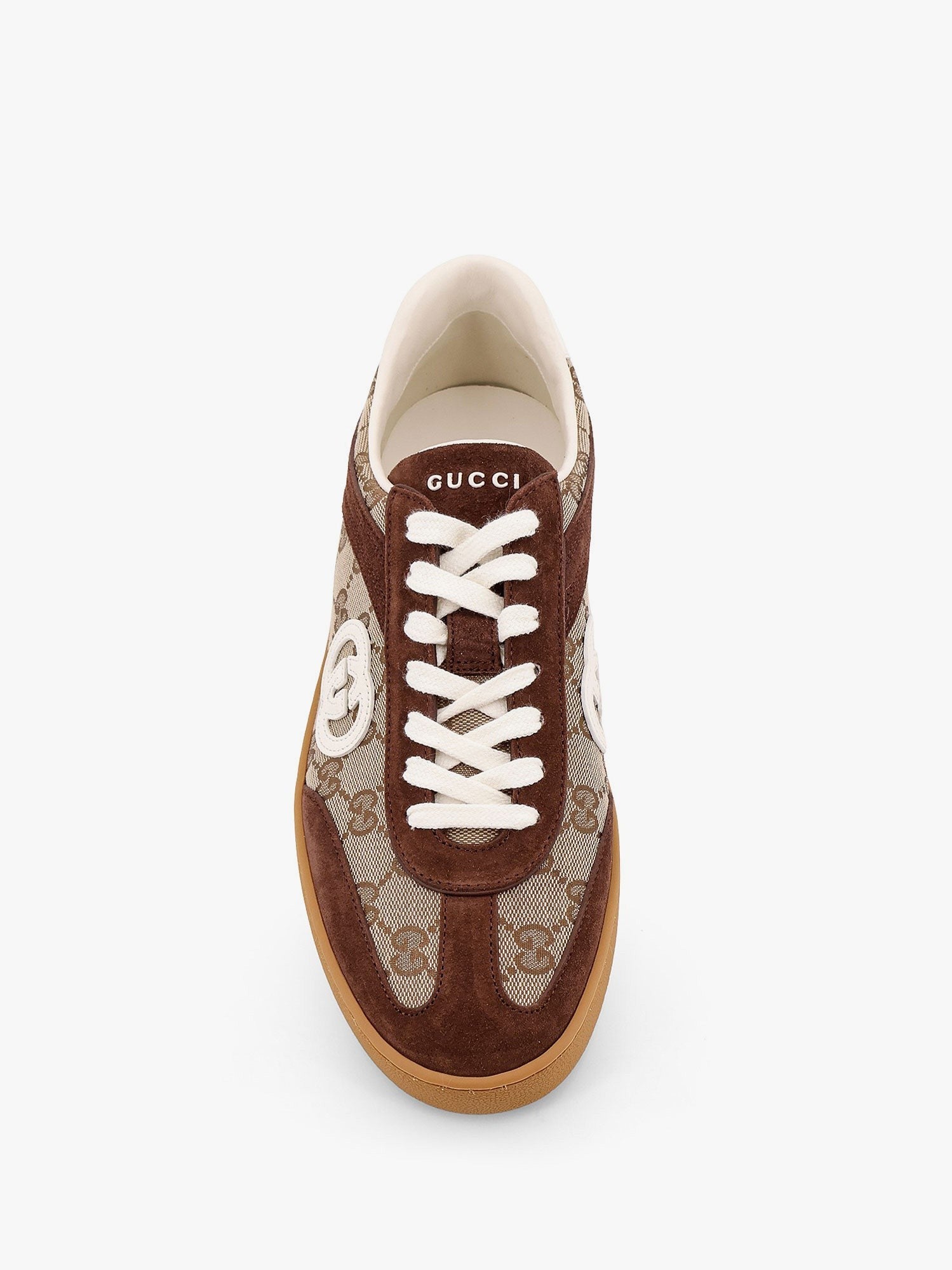 Gucci G75 low-top Supreme GG fabric and suede sneakers