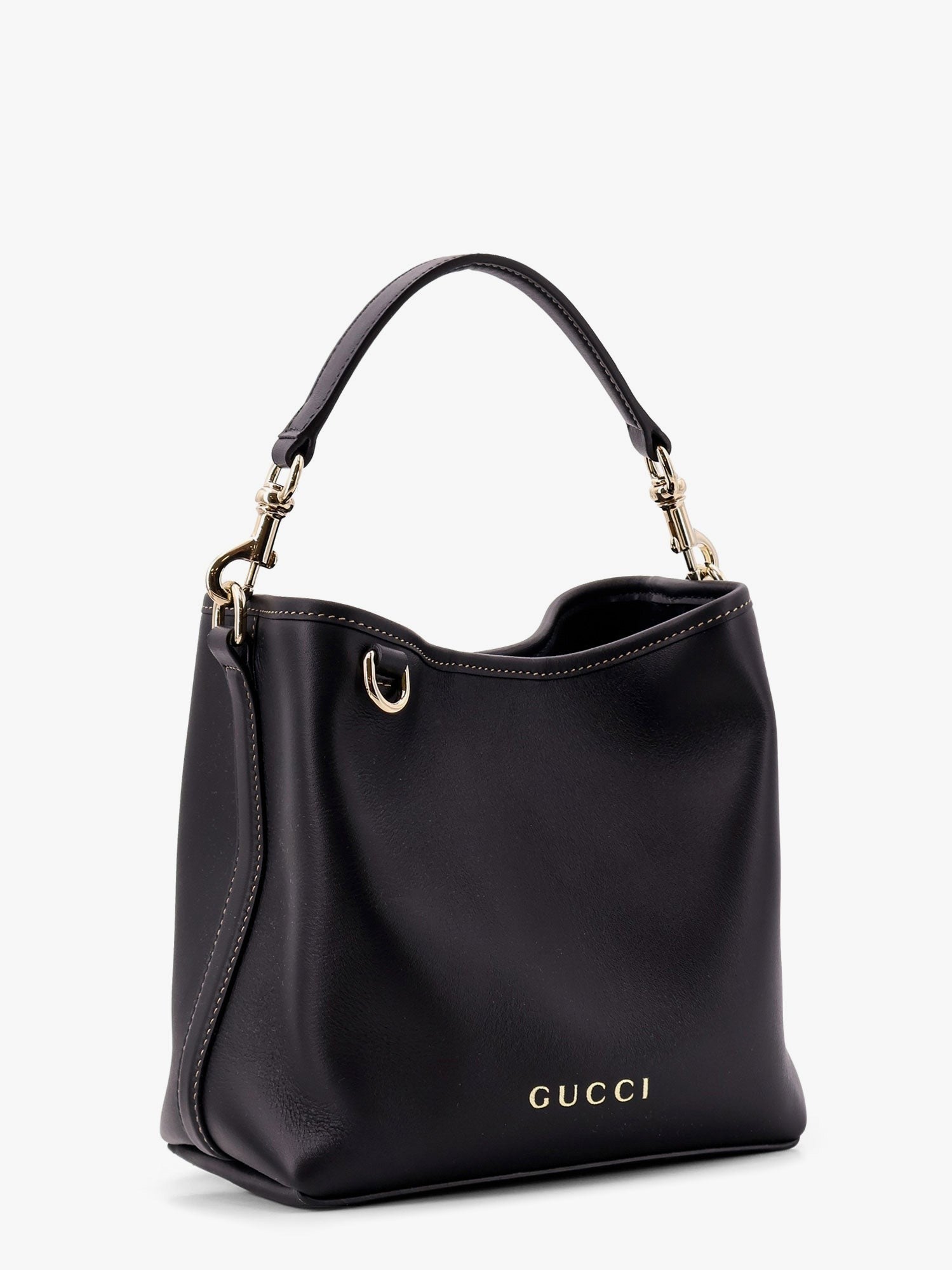 Gucci Gg emblem leather bucket bag with frontal logo