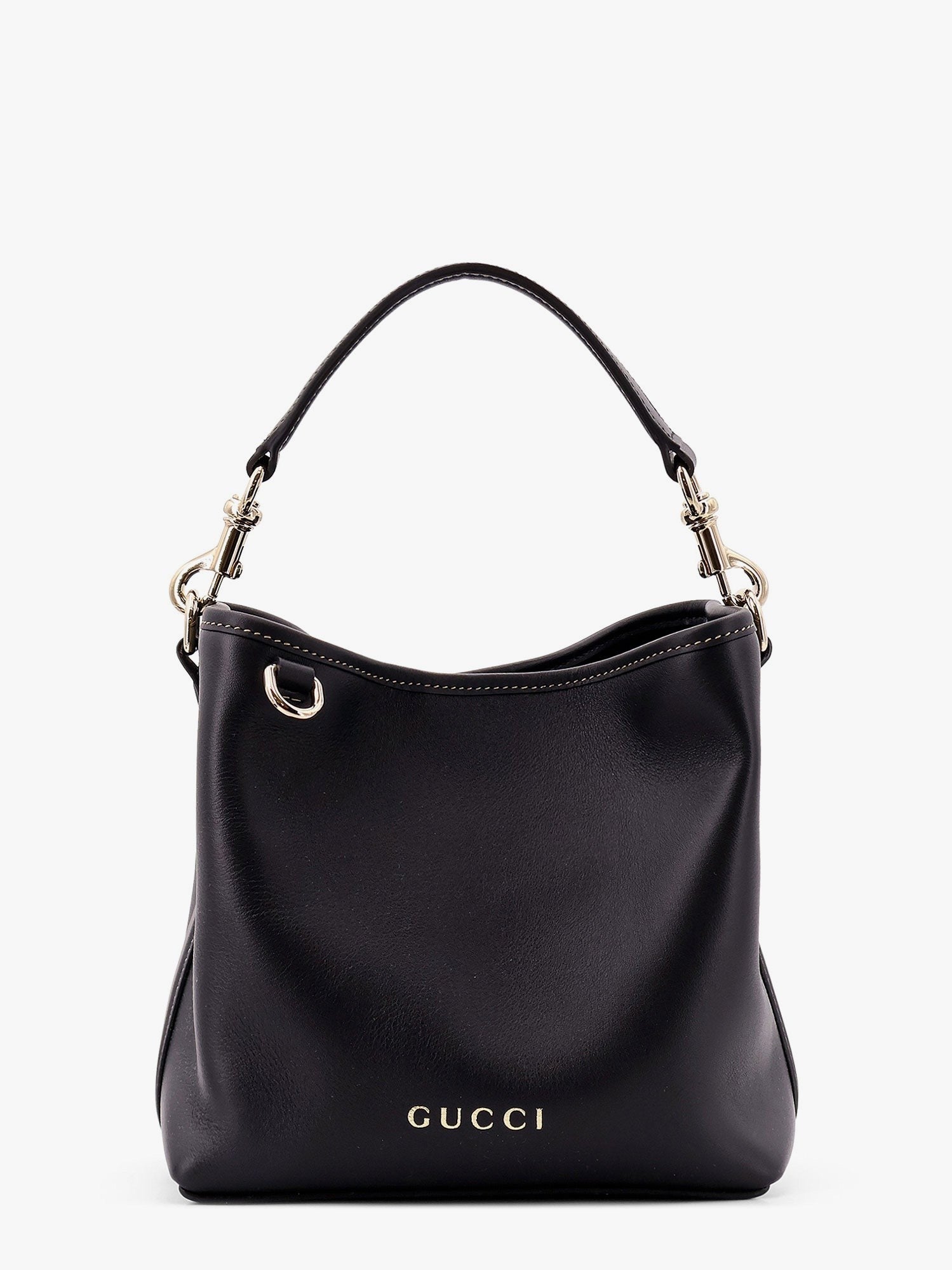 Gucci Gg emblem leather bucket bag with frontal logo
