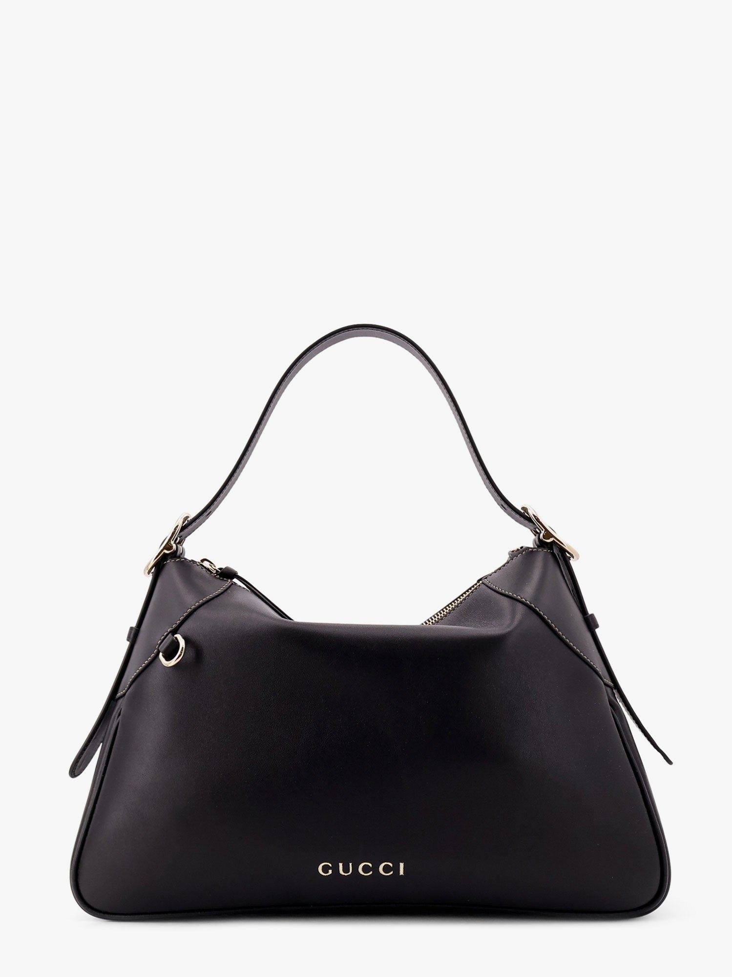 Gucci GG Emblem Leder-Schultertasche mit frontalem Logo