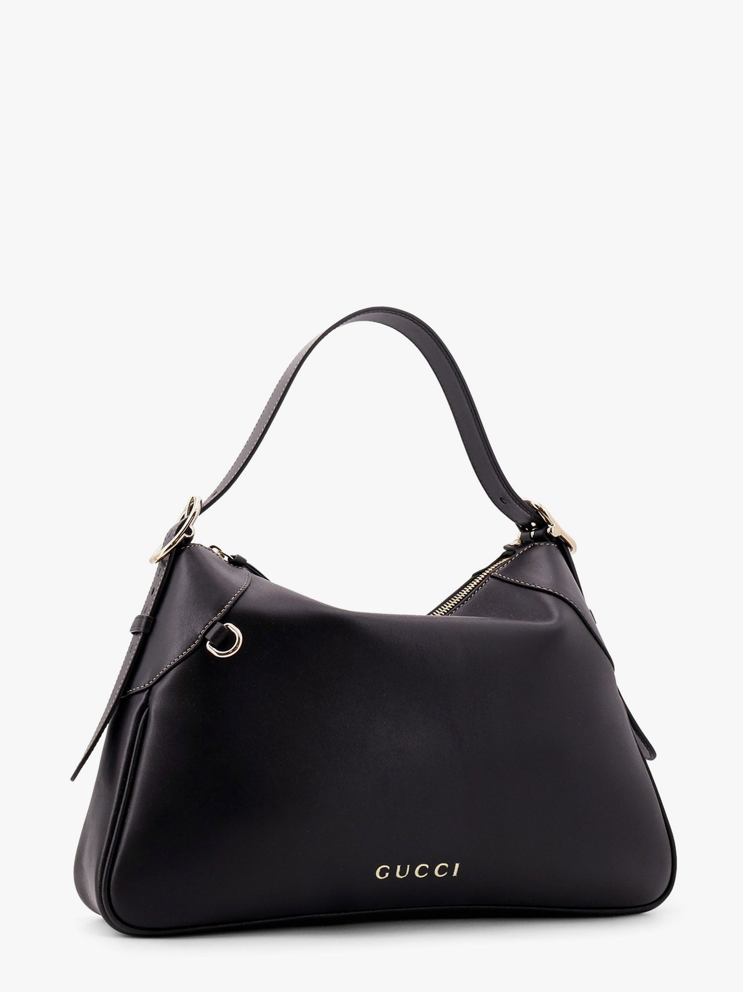Gucci GG Emblem Leder-Schultertasche mit frontalem Logo