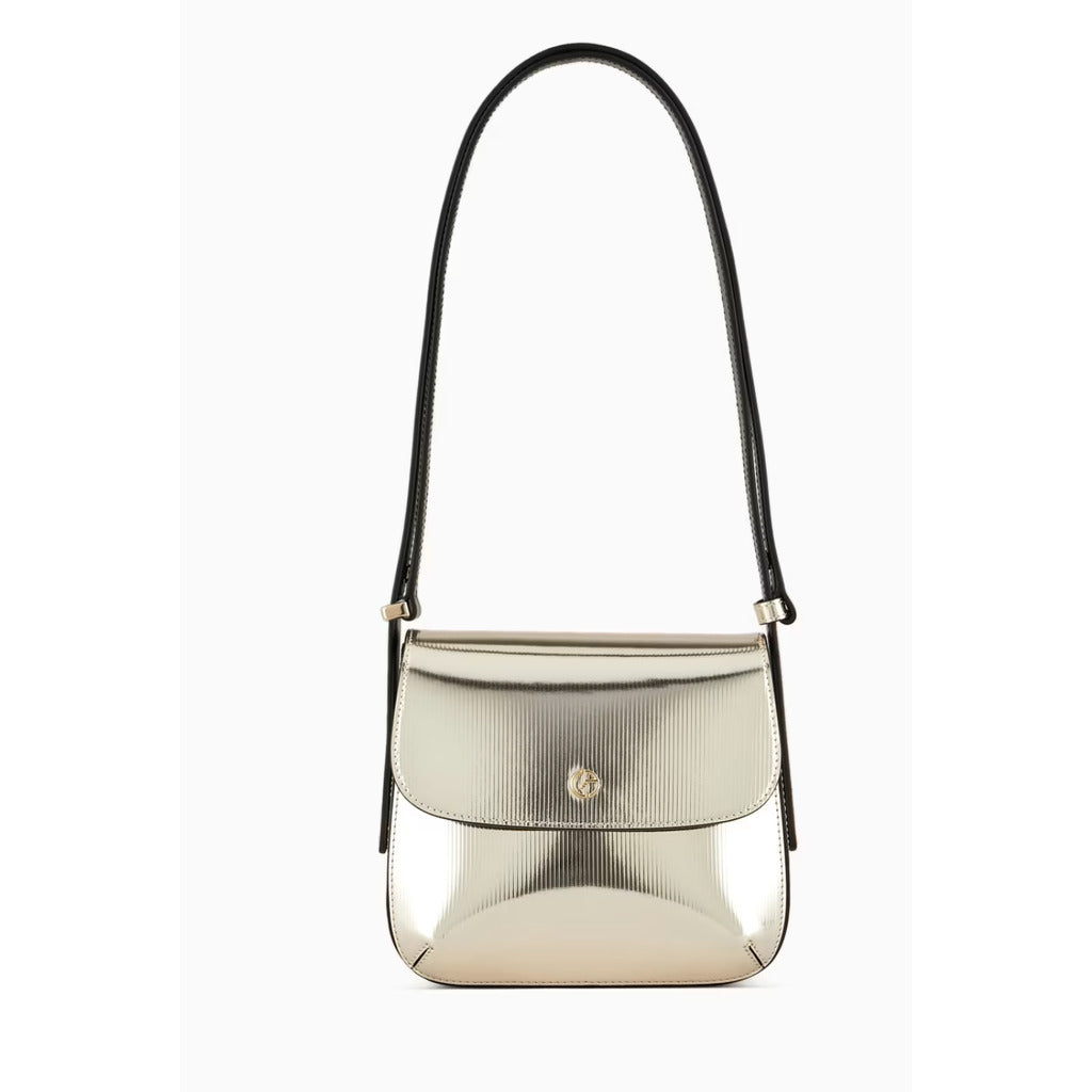 Giorgio Armani La Prima silver striped laminated leather bag front view
