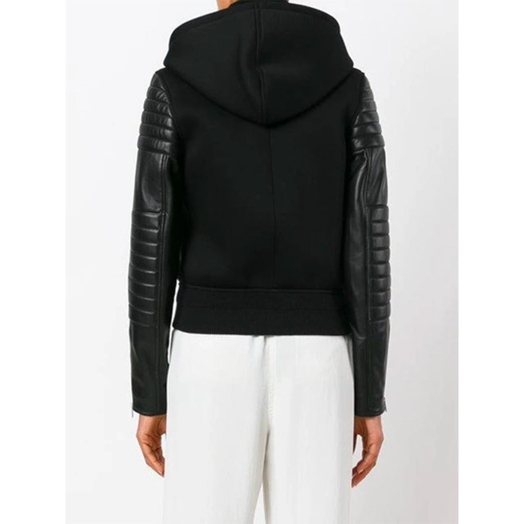 Back view of the Givenchy black viscose hooded jacket