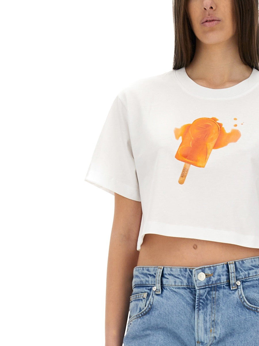 Moschino Jeans CROPPED T-SHIRT MIT EISCREME-PRINT