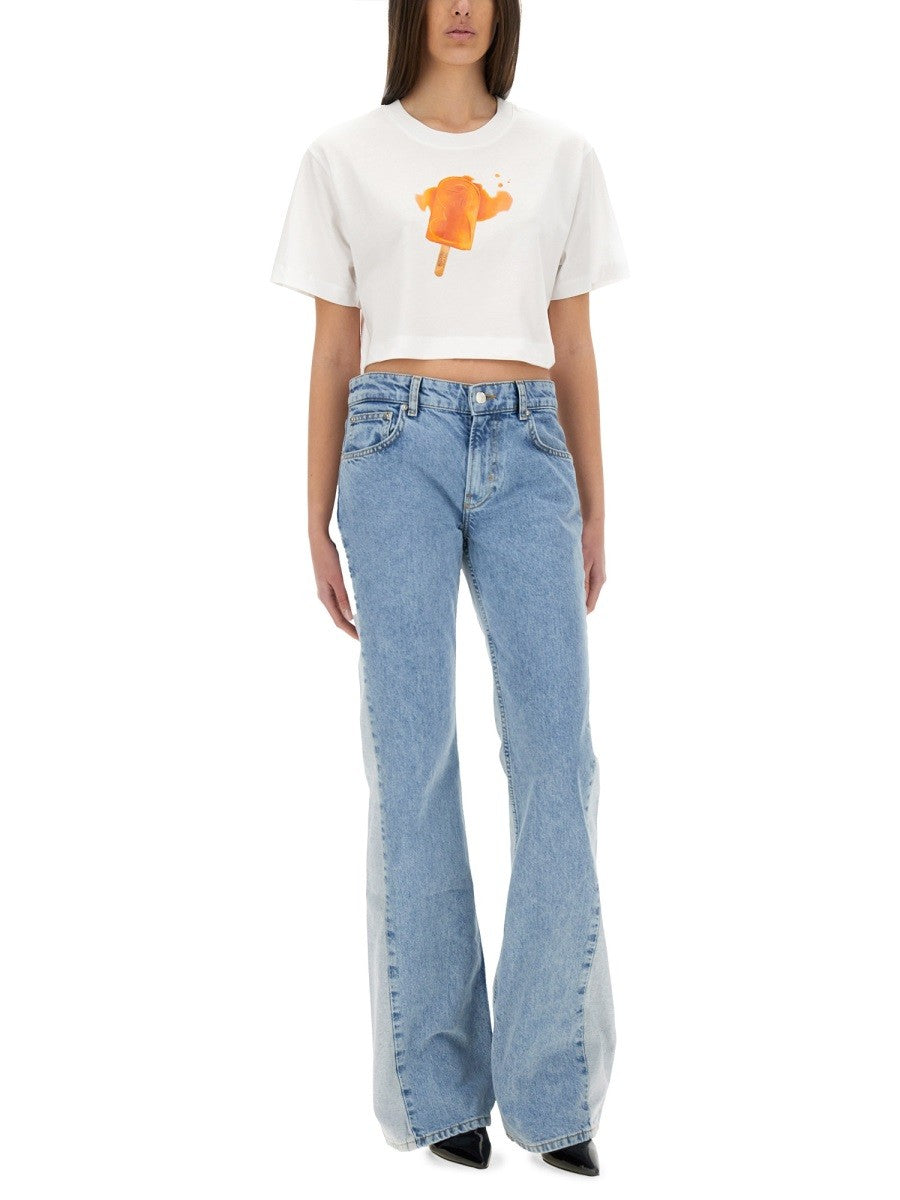 Moschino Jeans CROPPED T-SHIRT MIT EISCREME-PRINT