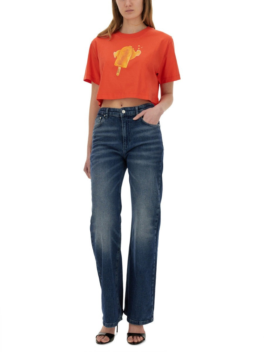 Moschino Jeans T-SHIRT COURT À IMPRIMÉ CRÈME GLACÉE