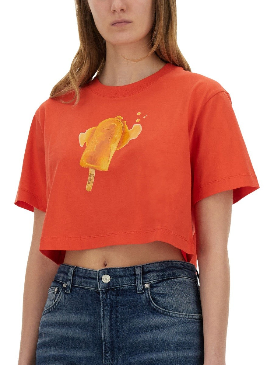Moschino Jeans T-SHIRT COURT À IMPRIMÉ CRÈME GLACÉE