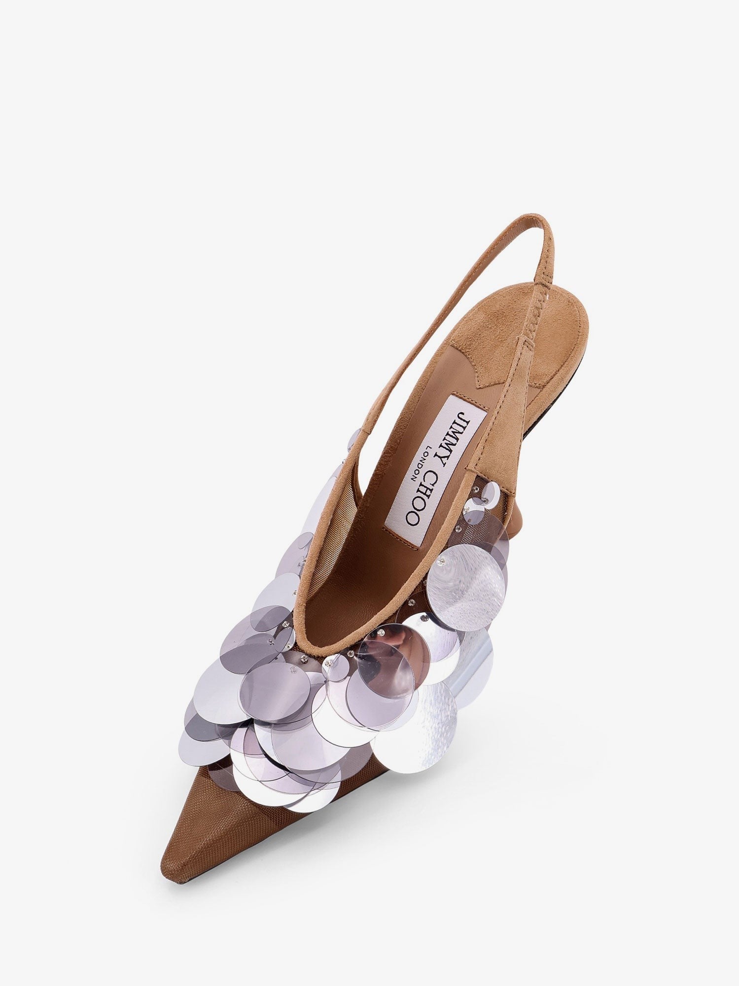 サンダル・ミュール JIMMY CHOO Isa 95 mesh and sequins slingback decollete Isa 95 | White Crystal Mesh Satin Pumps | JIMMY CHOO