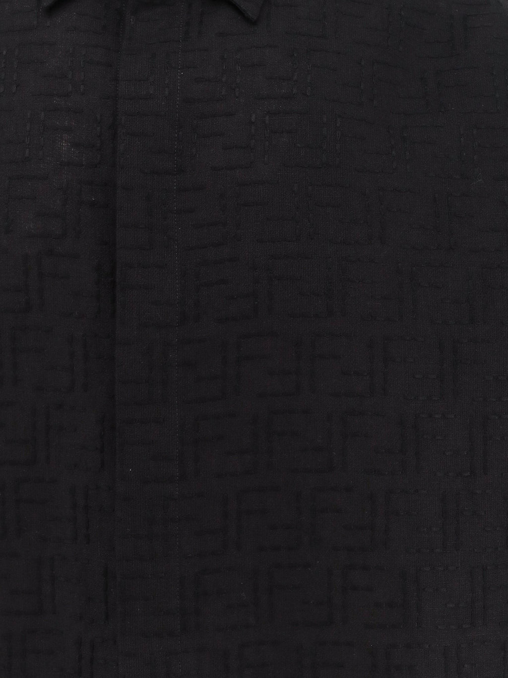 Fendi Jacquardskjorta i linne och bomull med allover FF-brodyr