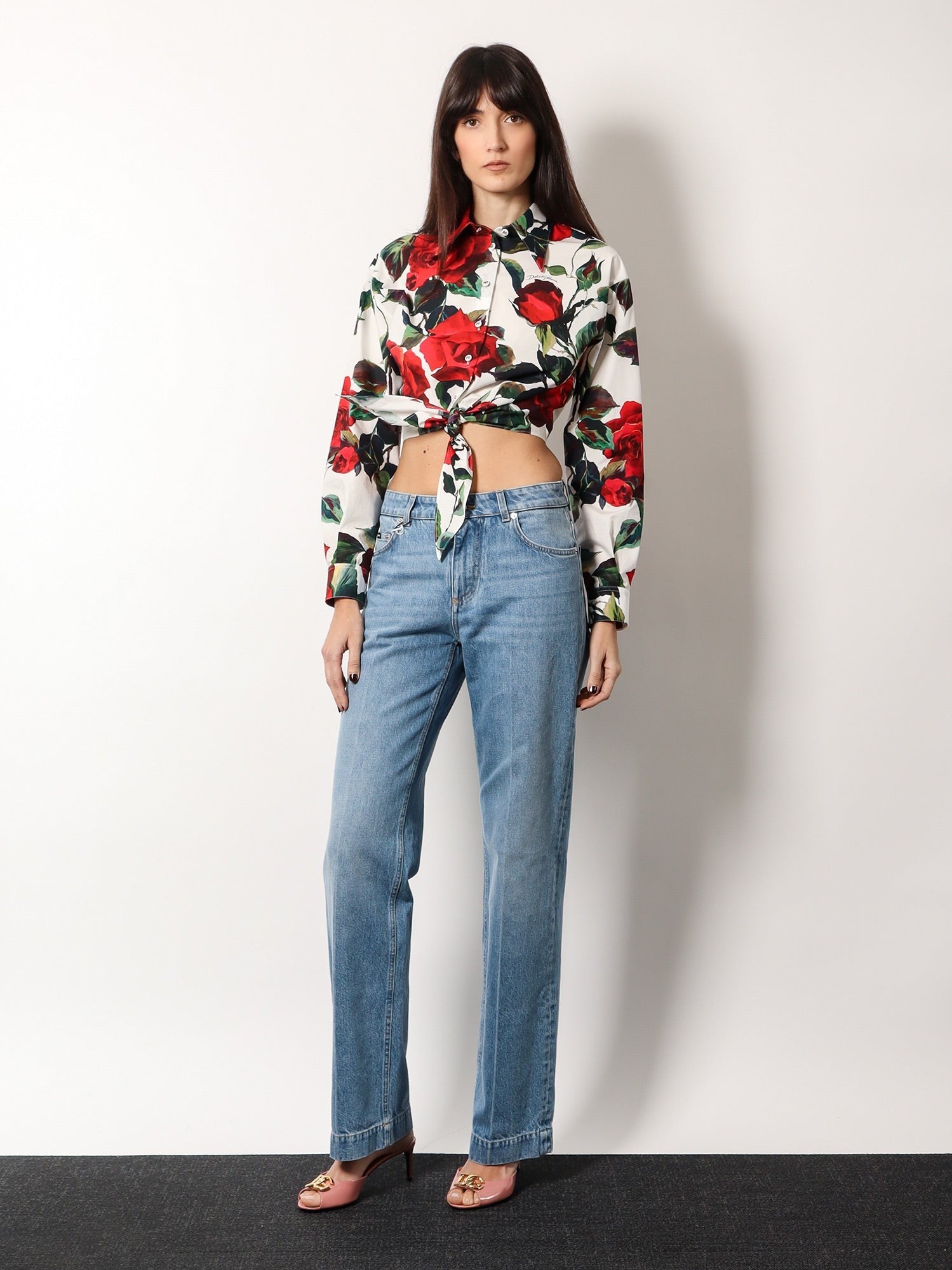 デニム・ジーパン DOLCE & GABBANA Jeans with logo iconic l plate Blu Light blue wash slim-fit stretch jeans in Multicolor for Men