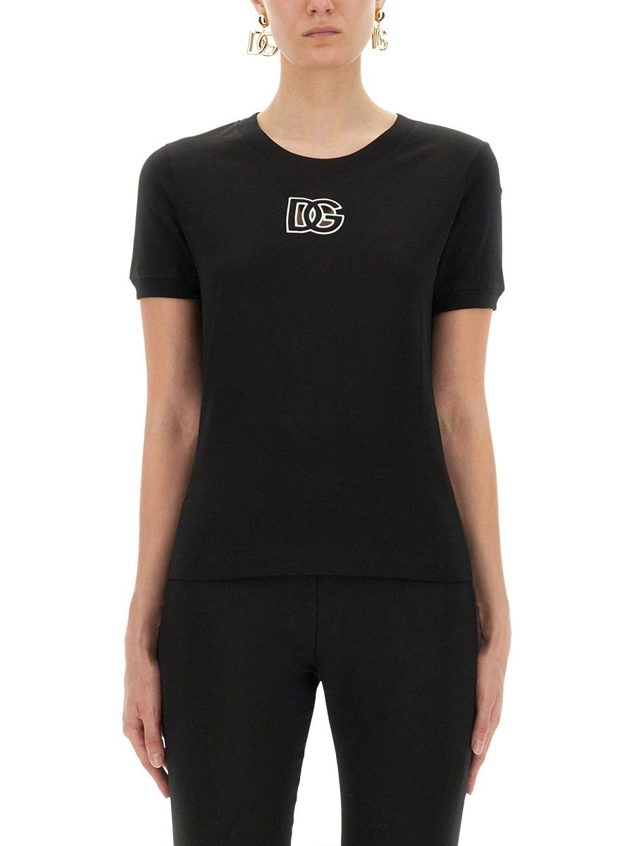 Dolce & Gabbana DŽERSIO MARŠKINĖLIAI SU DG LOGOTIPO SIUVINĖJIMU