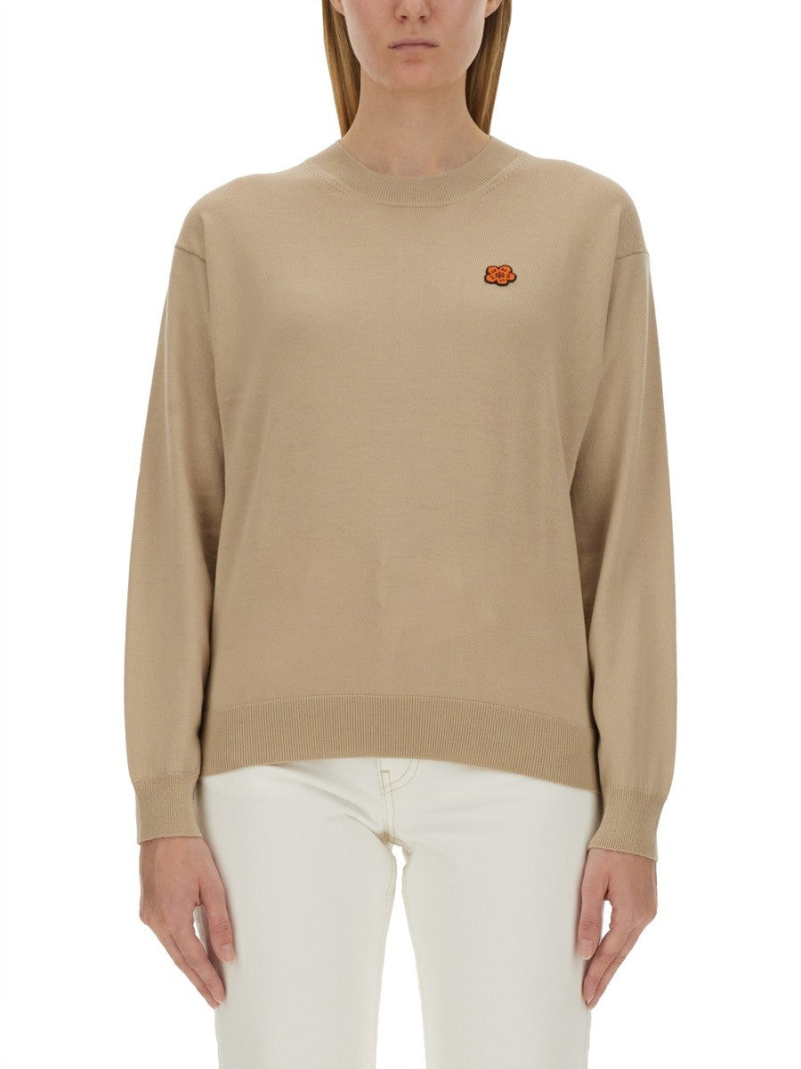 Kenzo SWETER Z DZIANINY Z NASZYWKĄ Z LOGO