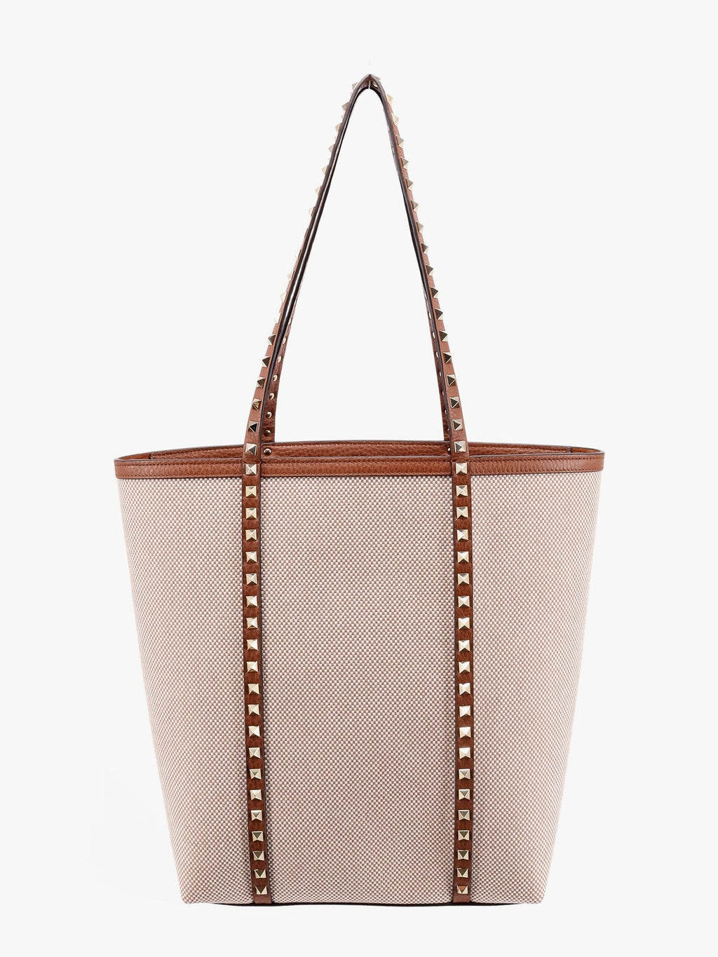 Valentino Garavani Leather and canvas shoulder bag with iconic studs