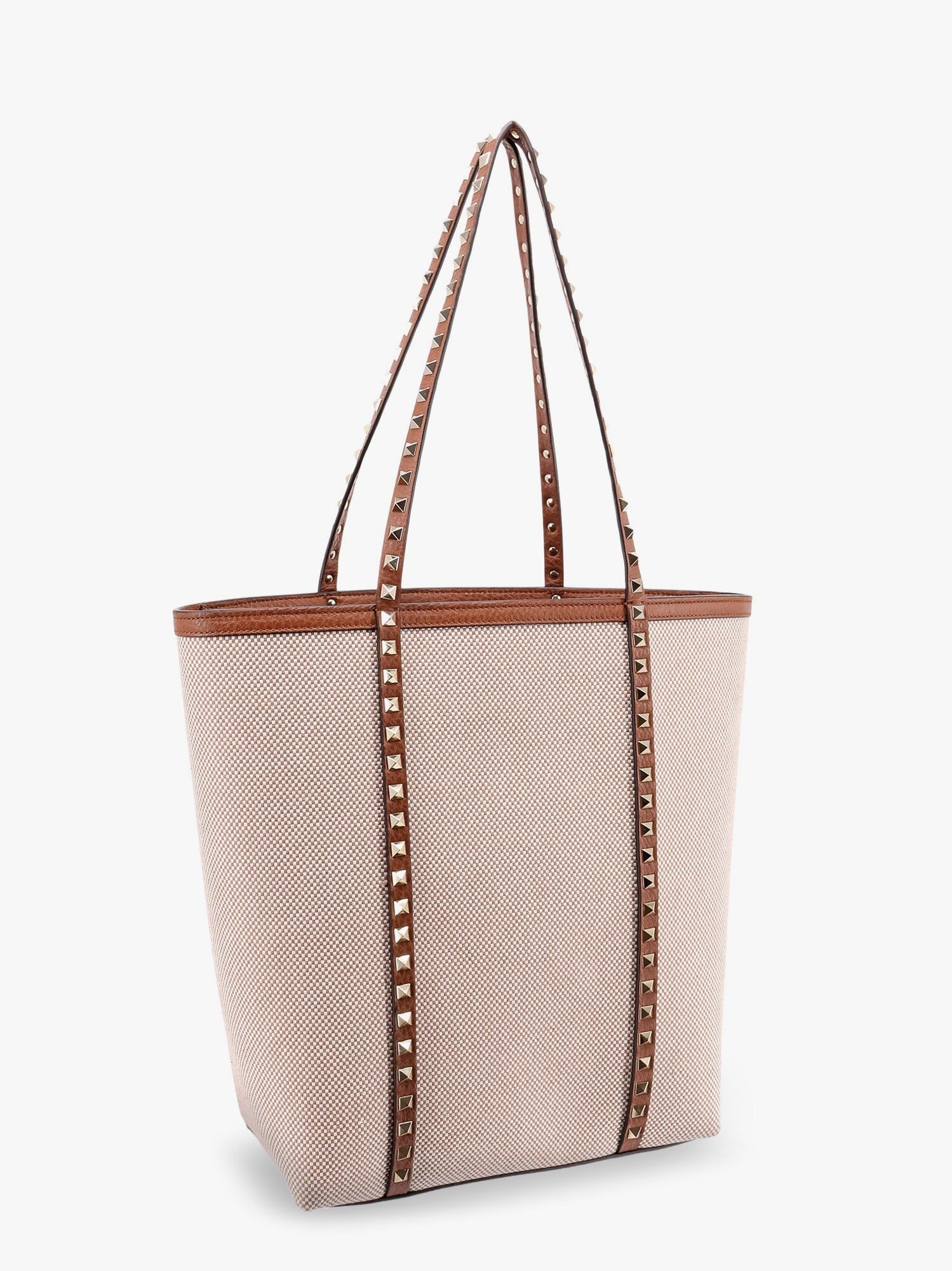 Valentino Garavani Leather and canvas shoulder bag with iconic studs