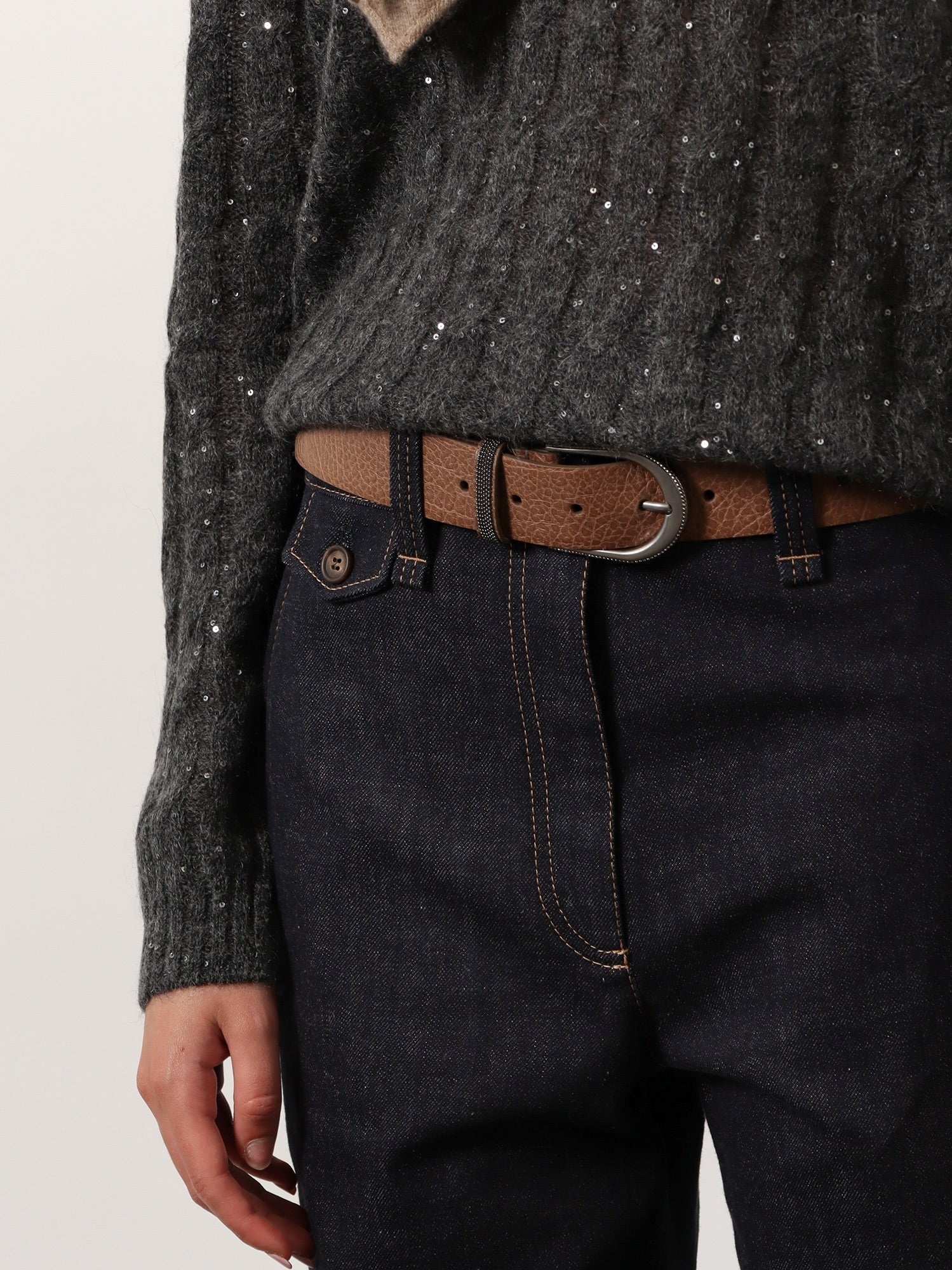 Brunello Cucinelli Leather belt with monili detail
