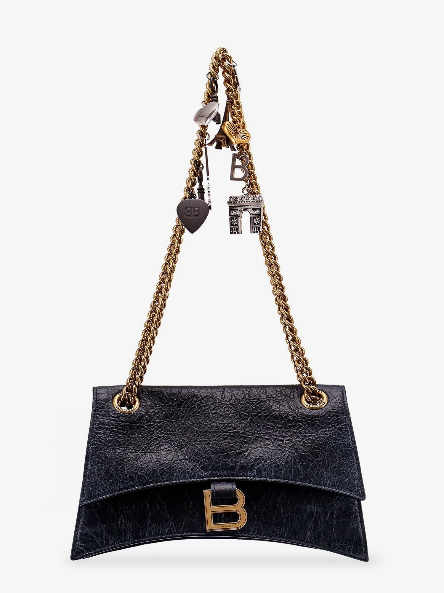 Balenciaga Skinnskulderveske med skitten effekt og ikonisk metallogo