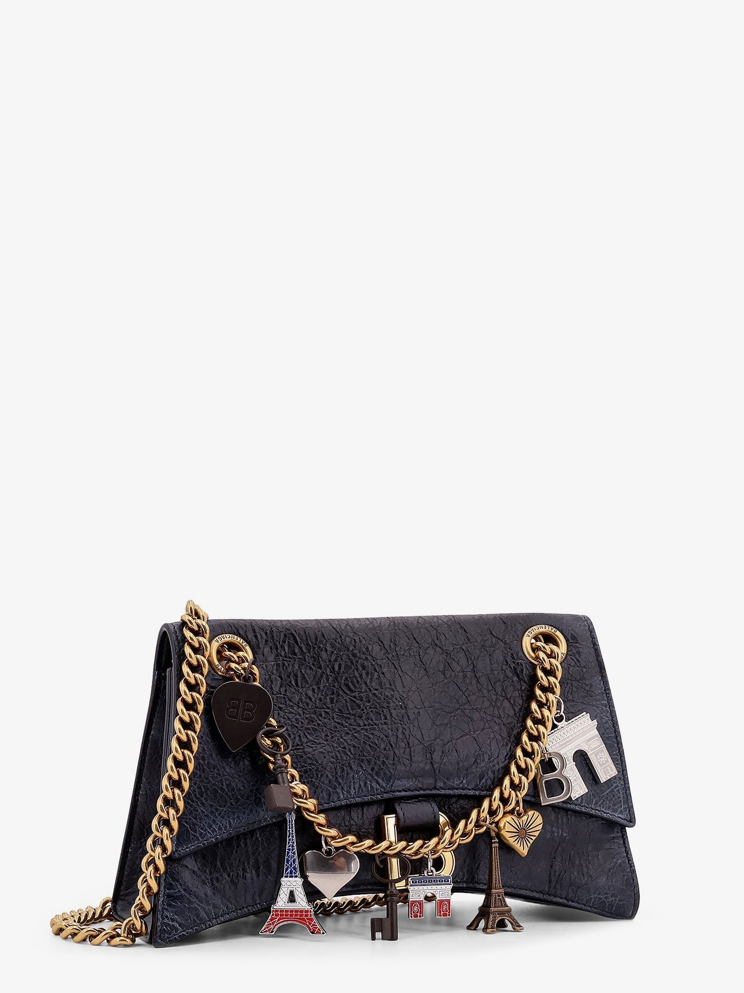 Balenciaga Skinnskulderveske med skitten effekt og ikonisk metallogo