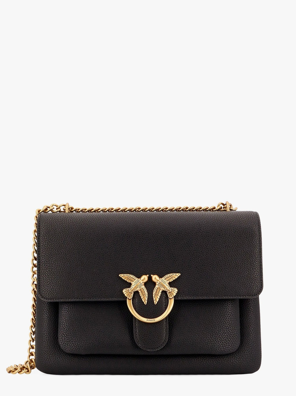 Pinko メタルラブバードバックル付きレザーショルダーバッグ