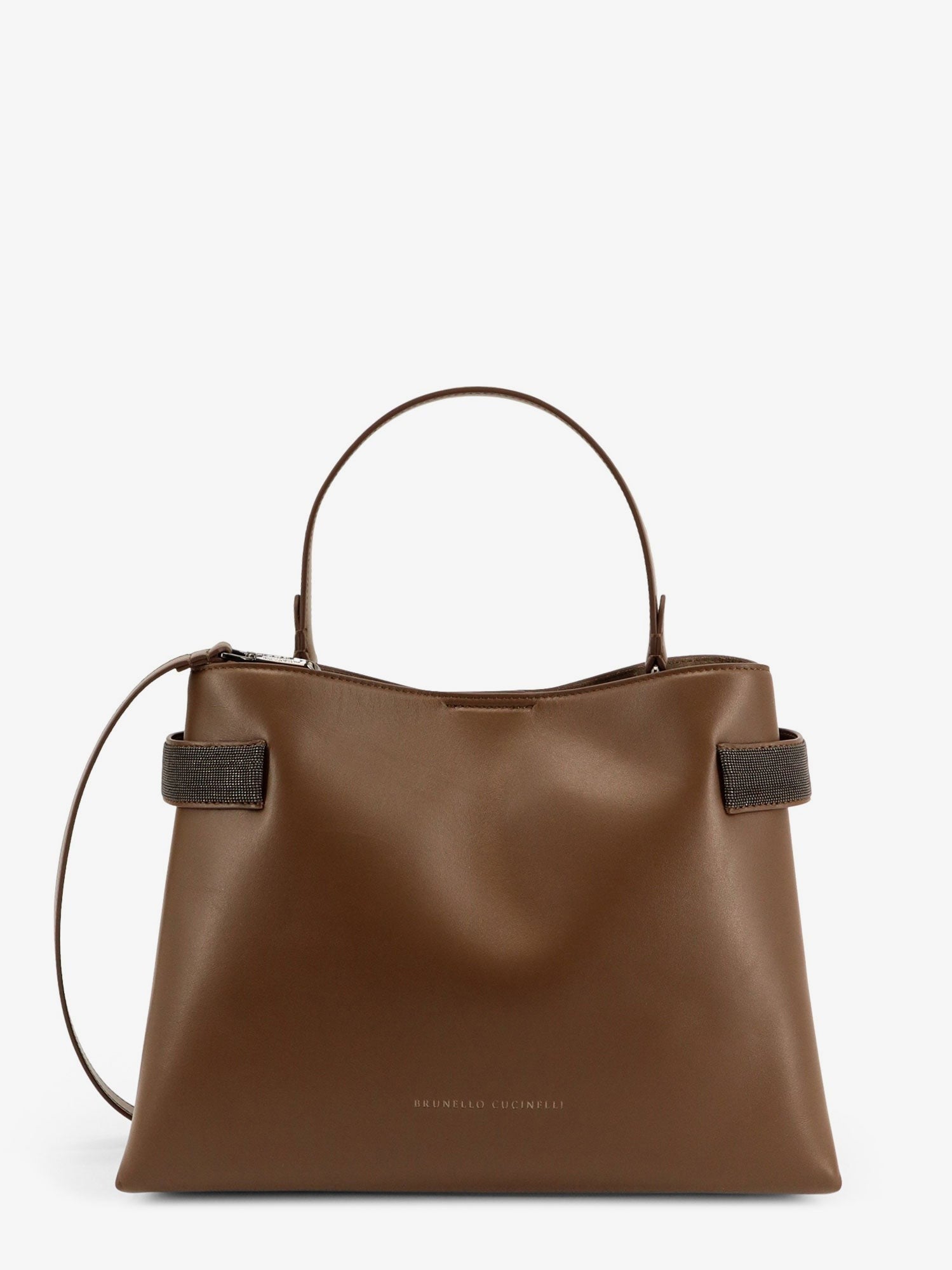 Brunello Cucinelli Bolso de hombro de cuero con detalle Monili