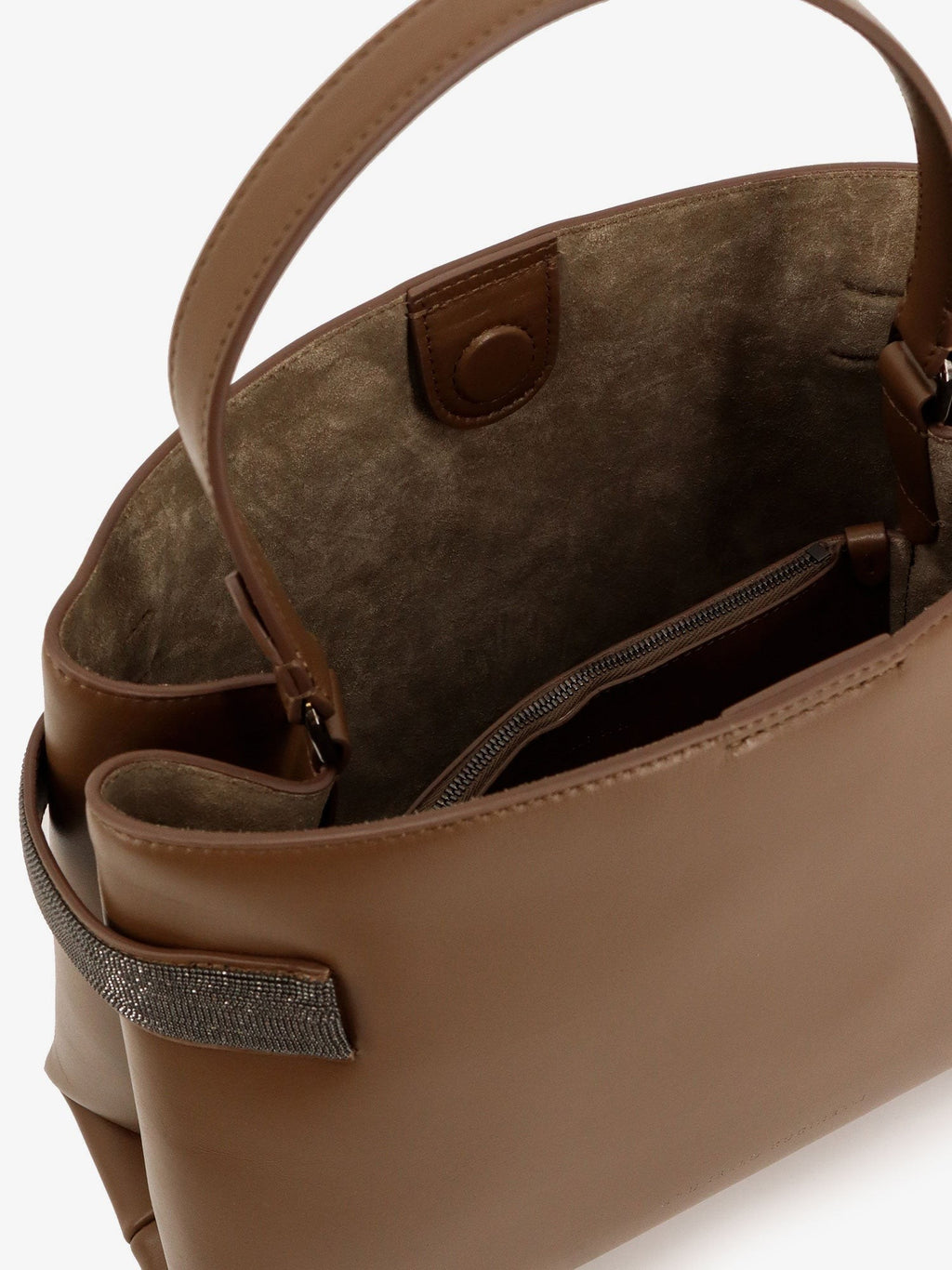 Brunello Cucinelli حقيبة كتف جلدية بتفاصيل Monili