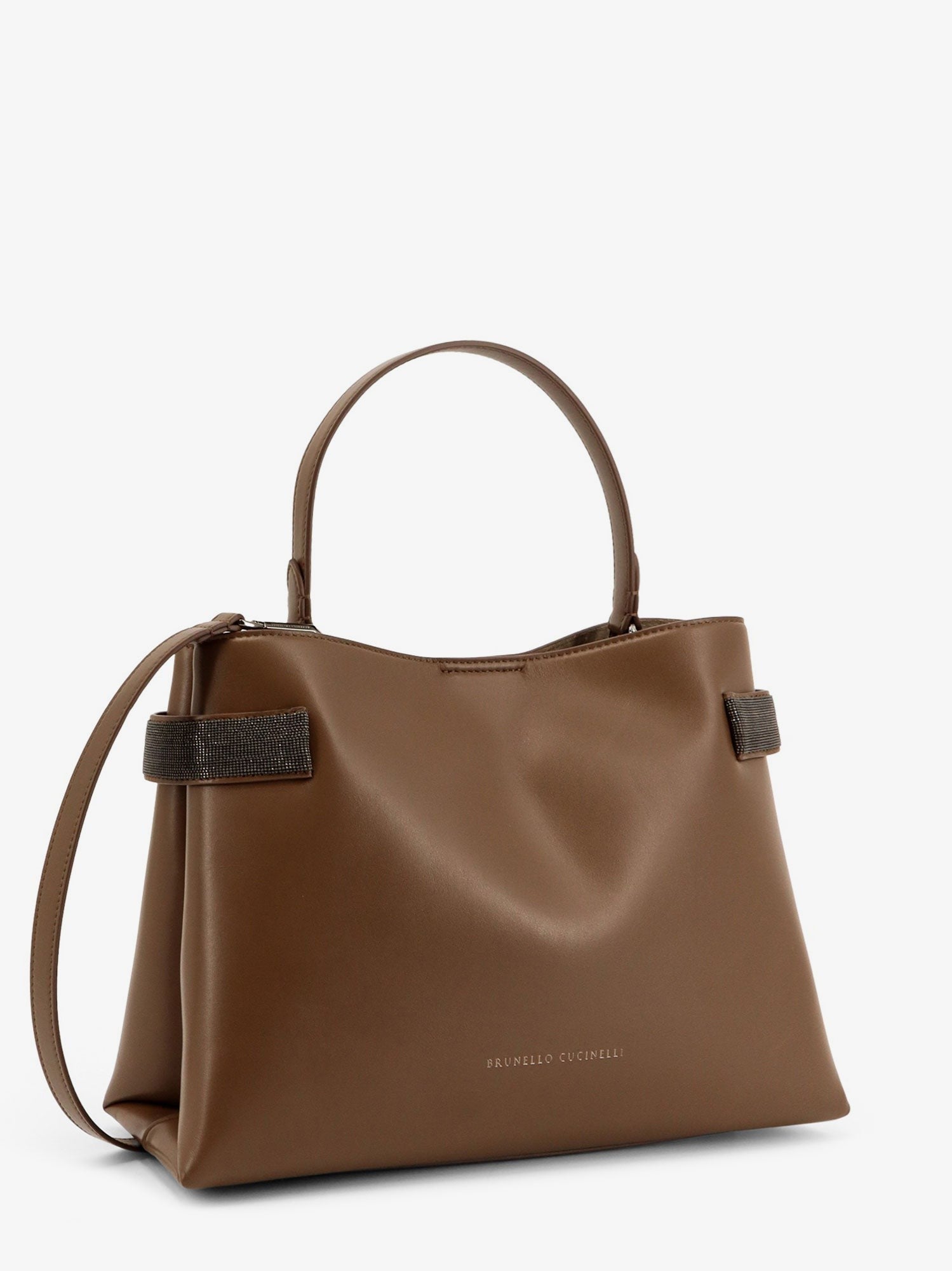 Brunello Cucinelli Bolso de hombro de cuero con detalle Monili
