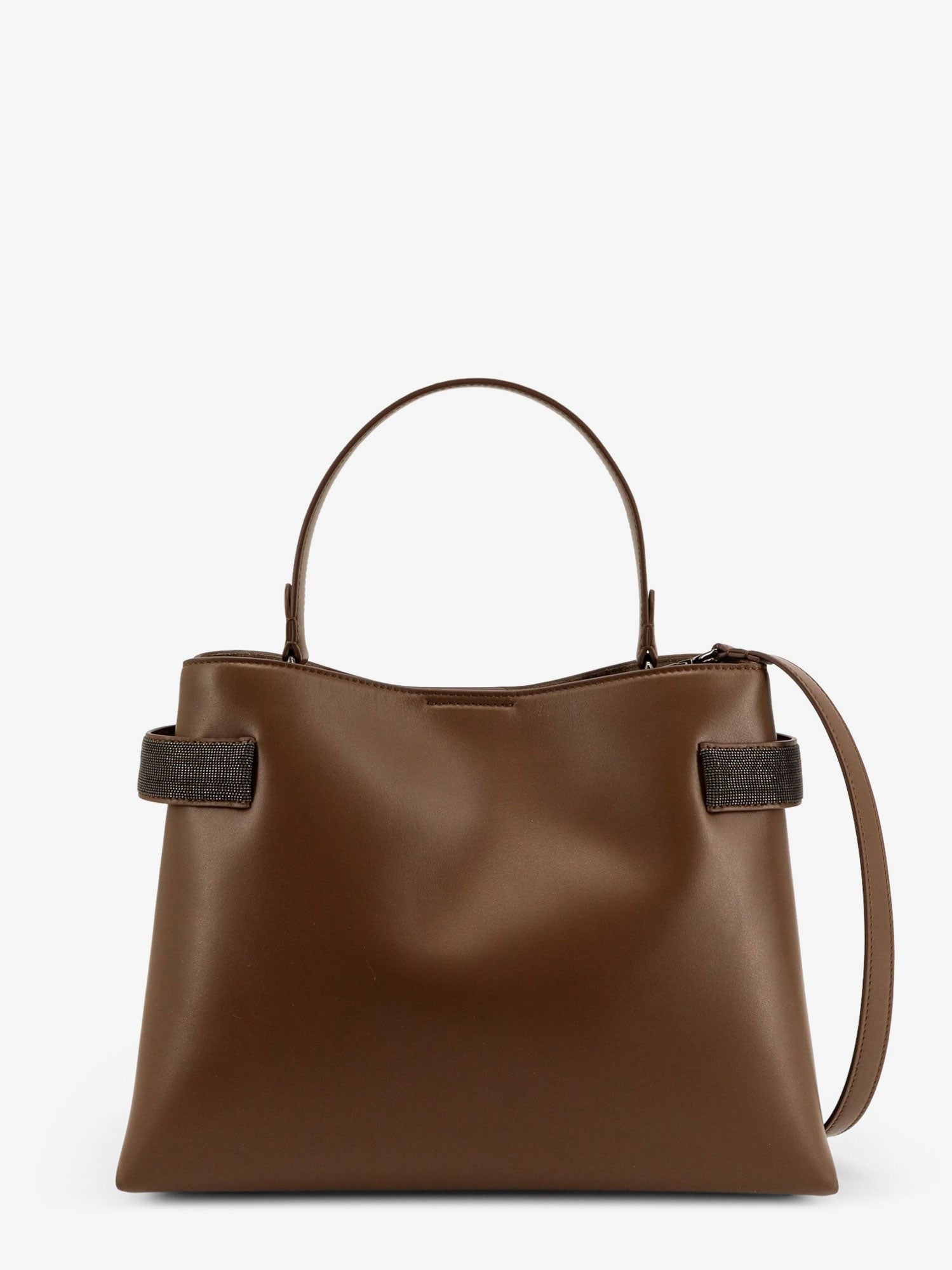 Brunello Cucinelli Bolso de hombro de cuero con detalle Monili