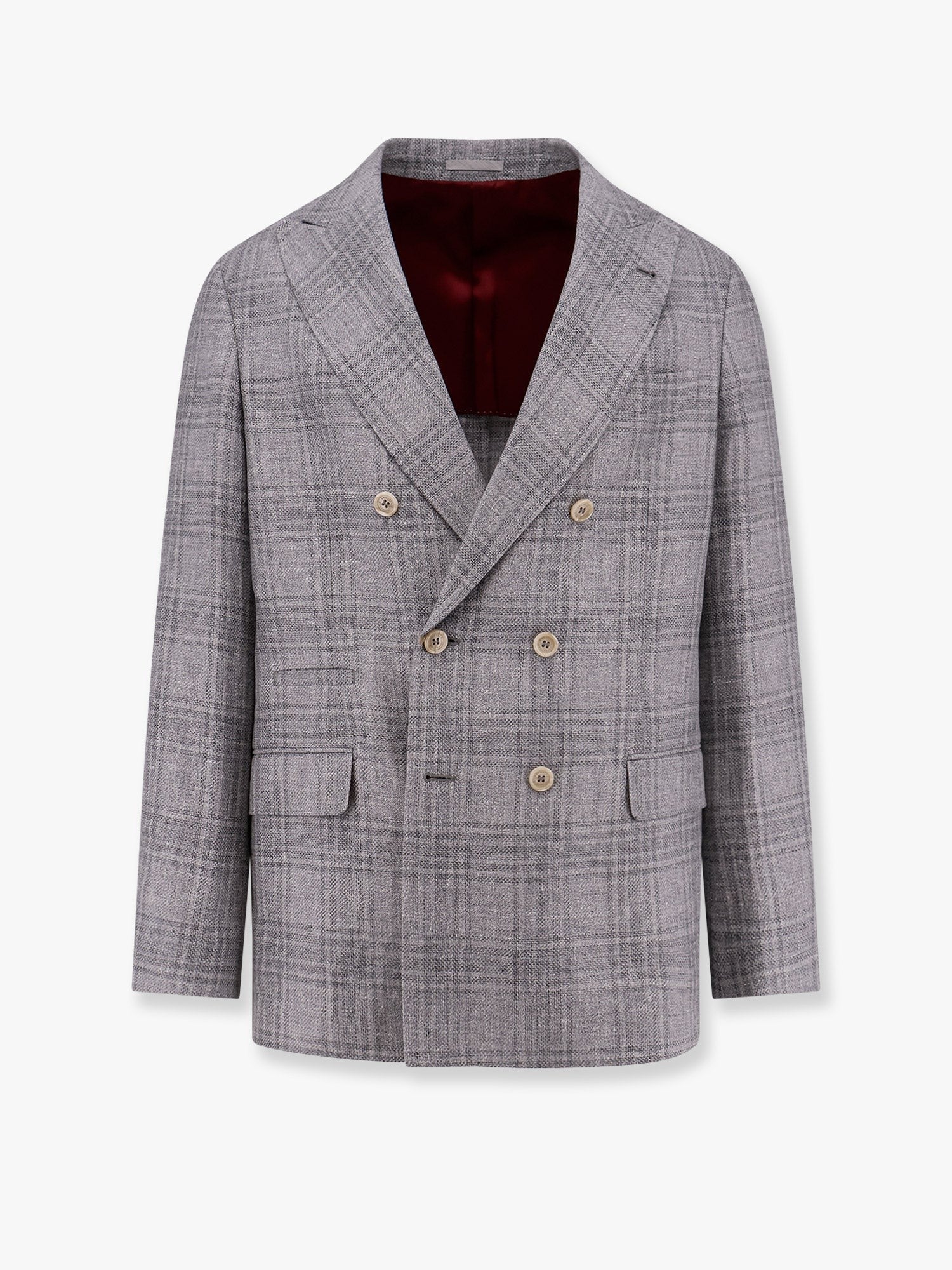 Brunello Cucinelli Linen, wool and silk Prince of Wales one-and-a-half breasted blazer