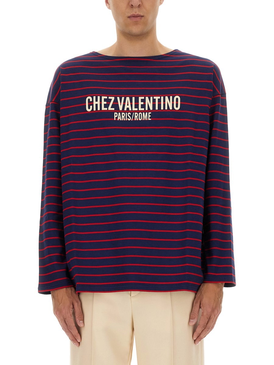 Valentino LANGARM-T-SHIRT MIT "CHEZ VALENTINO" PRINT