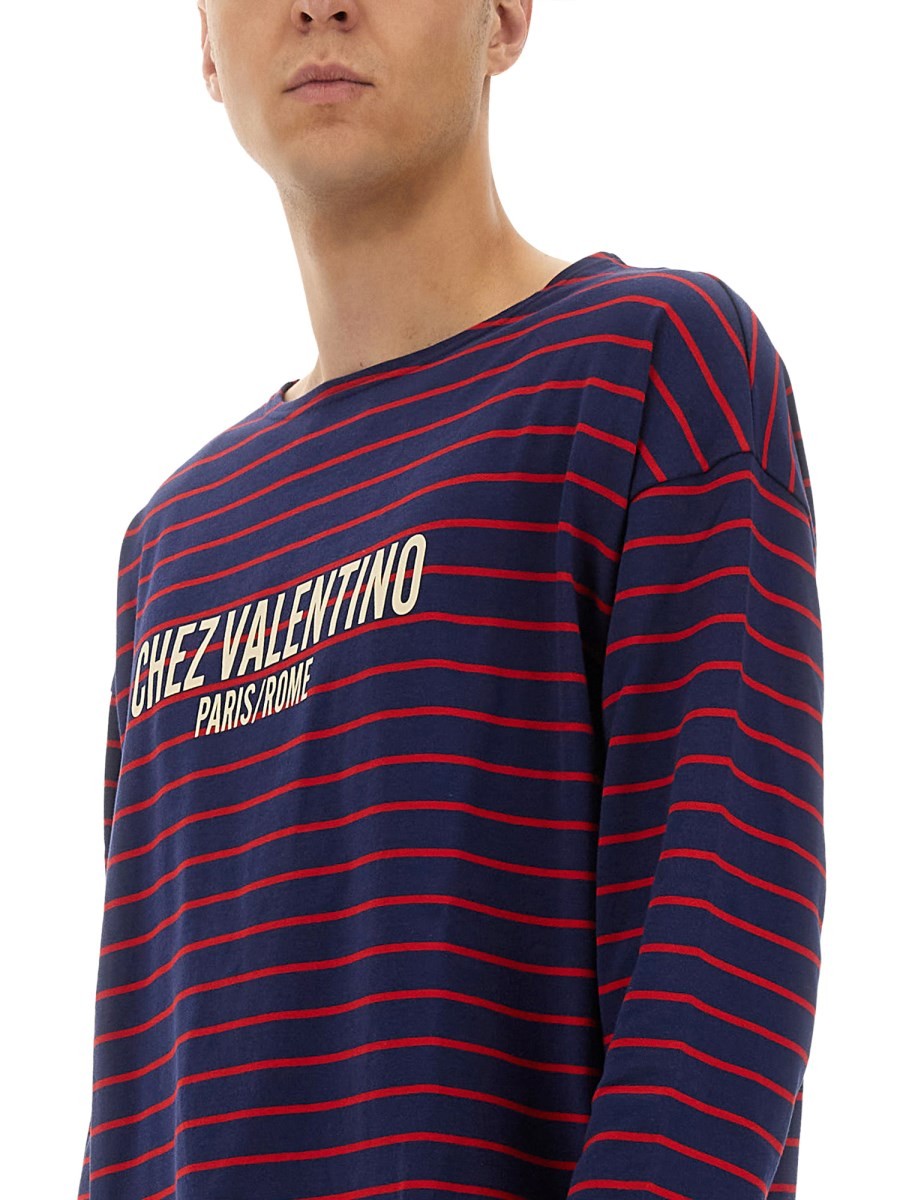 Valentino LANGARM-T-SHIRT MIT "CHEZ VALENTINO" PRINT